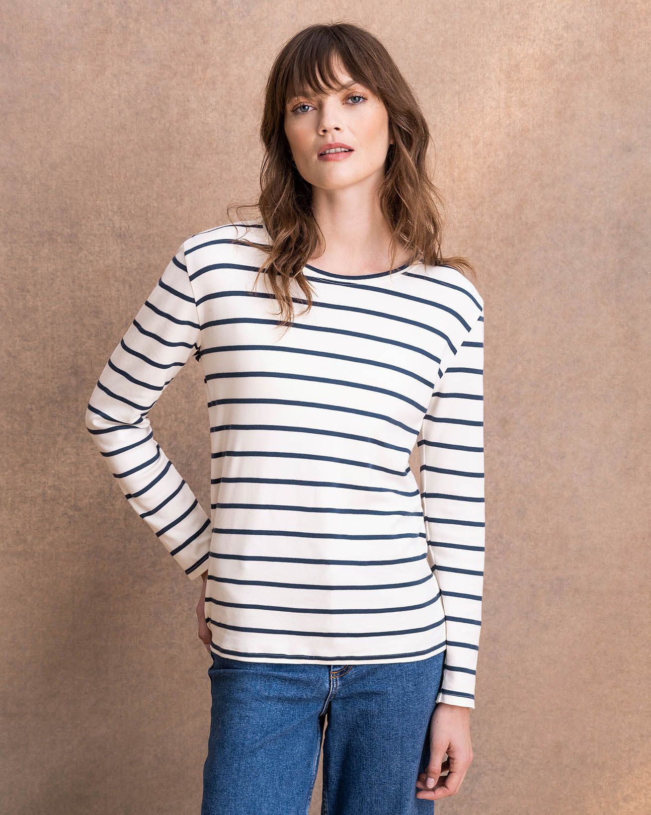 Blue and white striped store long sleeve t shirt