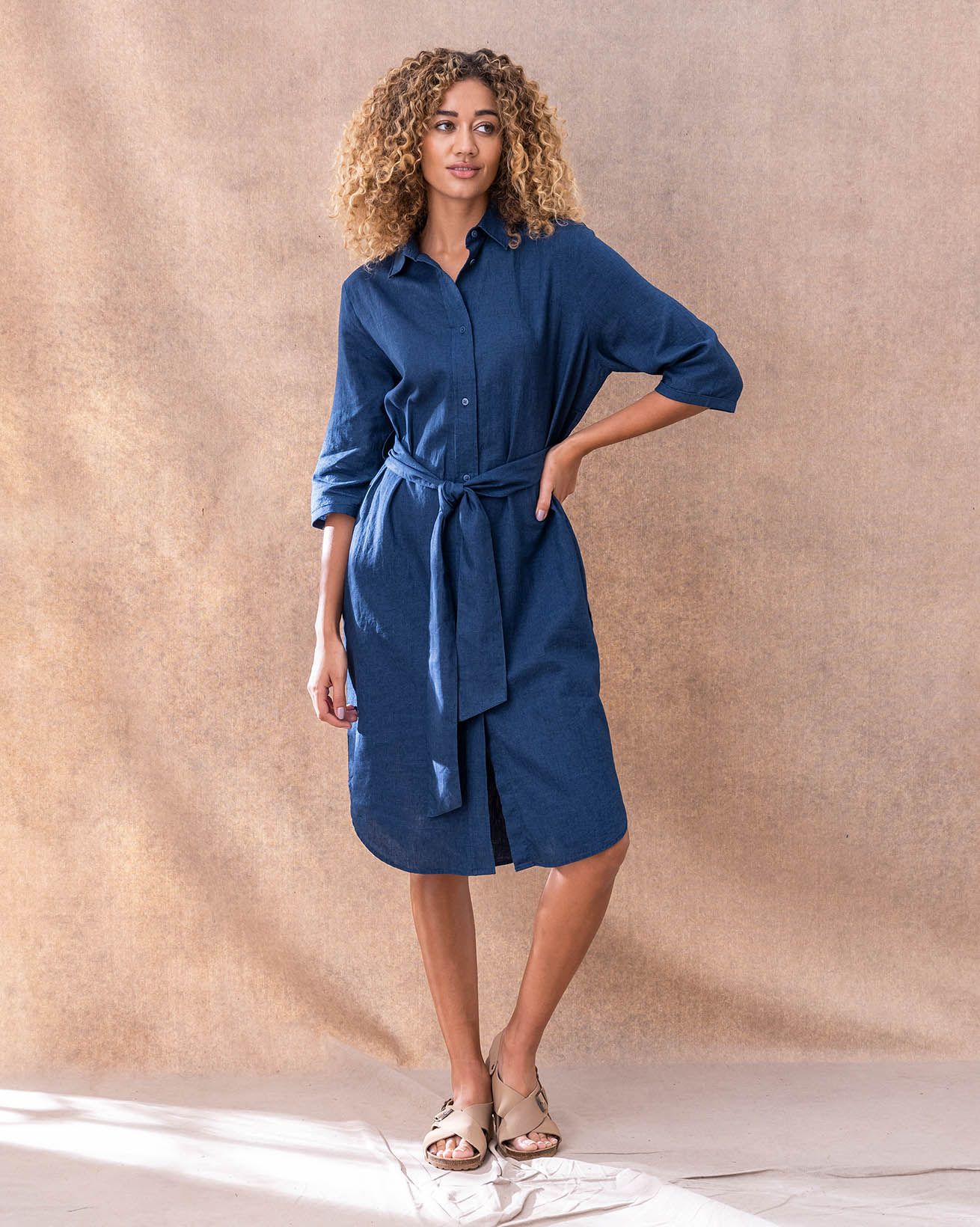 Kupretty Womens Vintage Cotton Linen A-line Dress Summer Casual