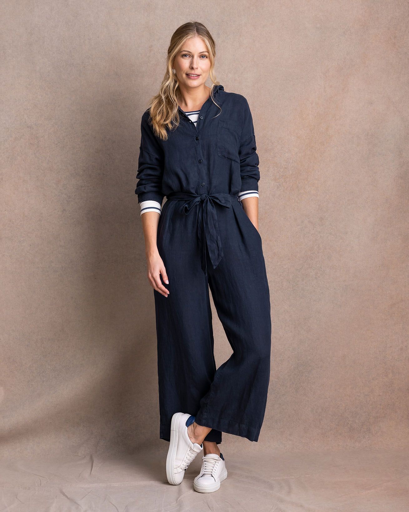 Linen Long Sleeve Jumpsuit