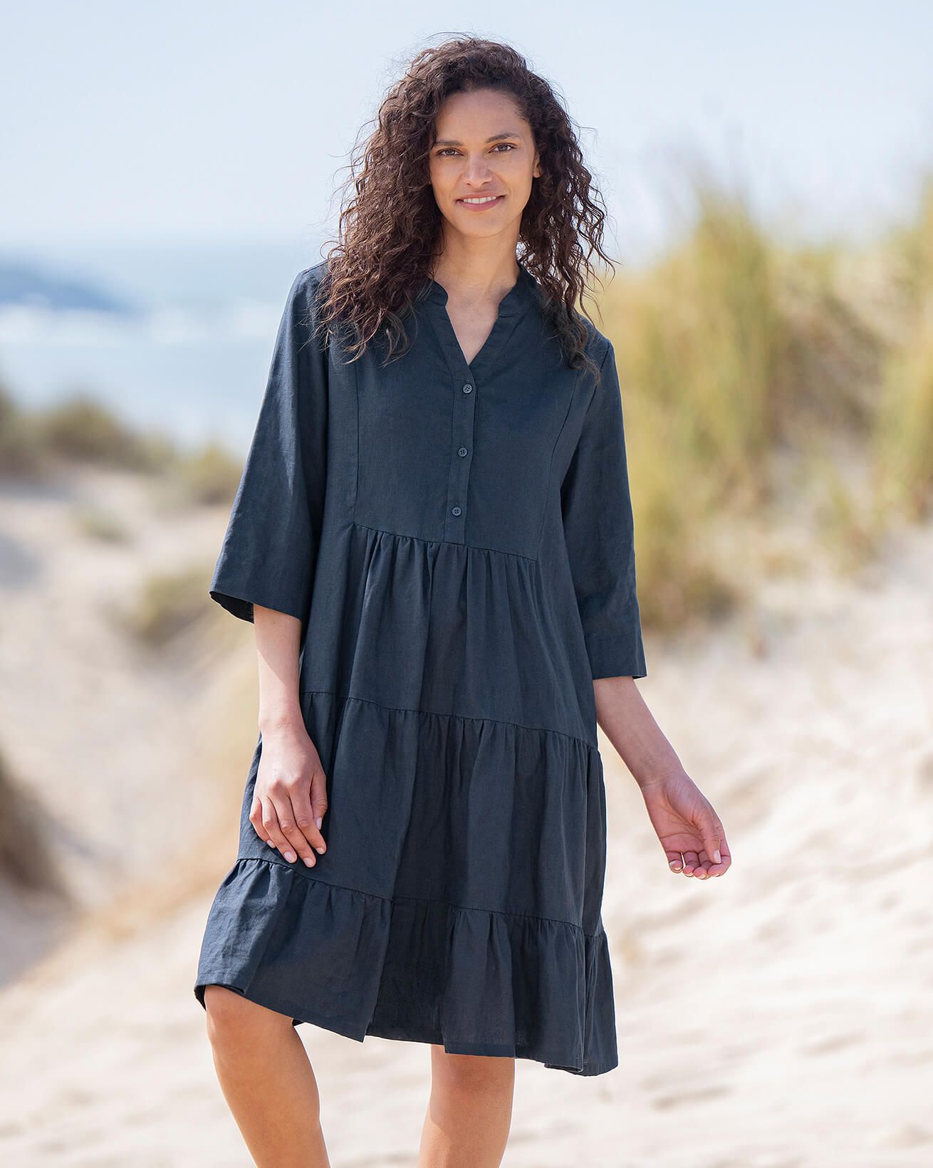 Linen Knee Length Swing Dress