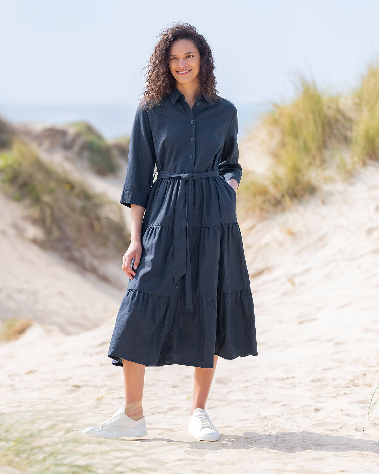 Ruffle Hem Shirt Dress & Reviews - Blue - Sustainable Dresses