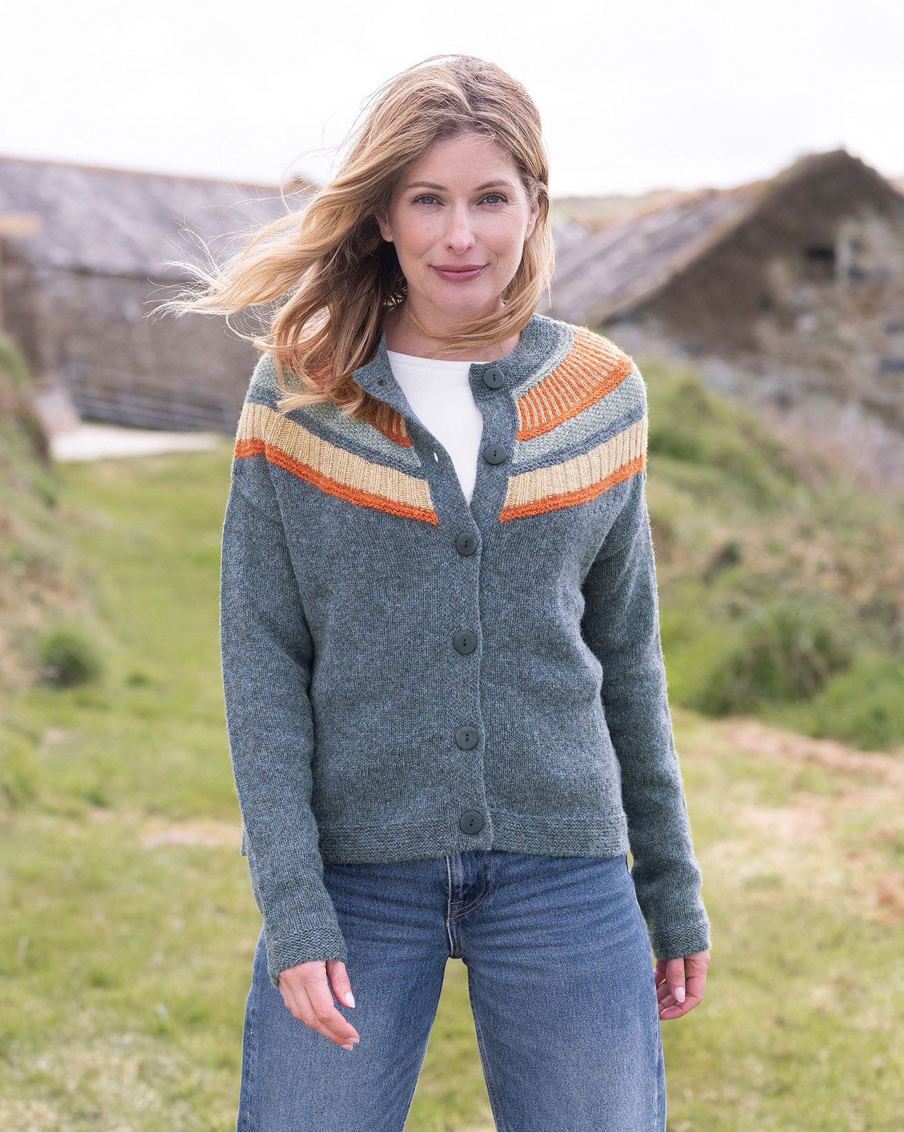 Gilet à empiècement rond en laine Shetland