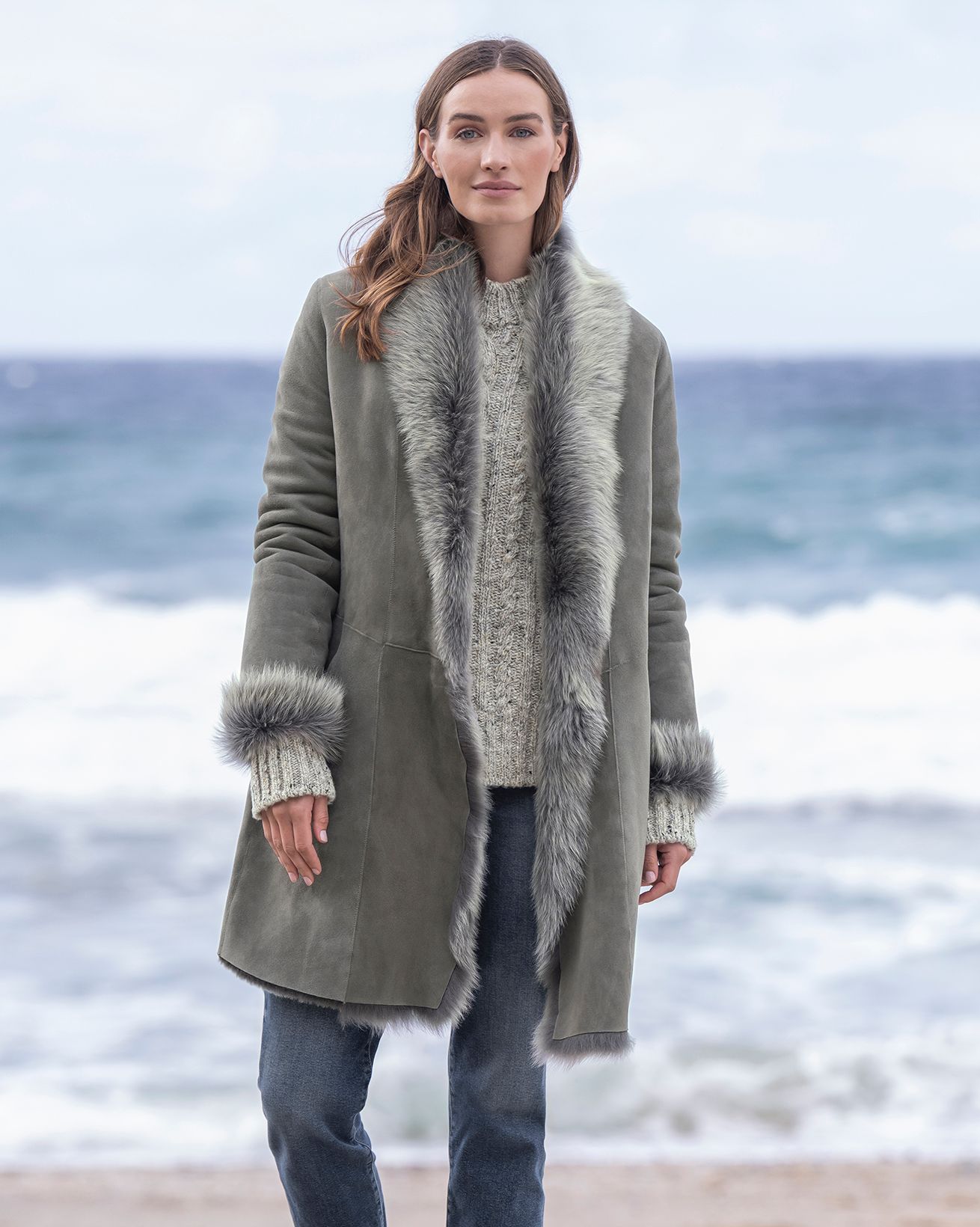 Paula Faux-Fur Long Cardigan Sweater