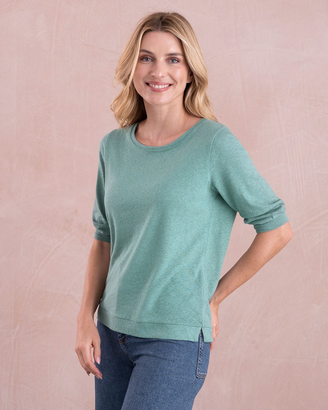 Linen / Cotton Half Sleeve Sweatshirt