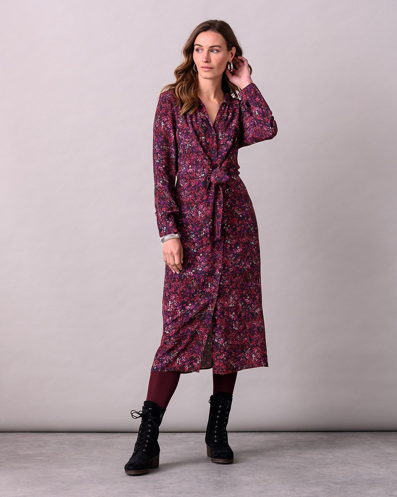 Tie Front Midi Shirt Dress