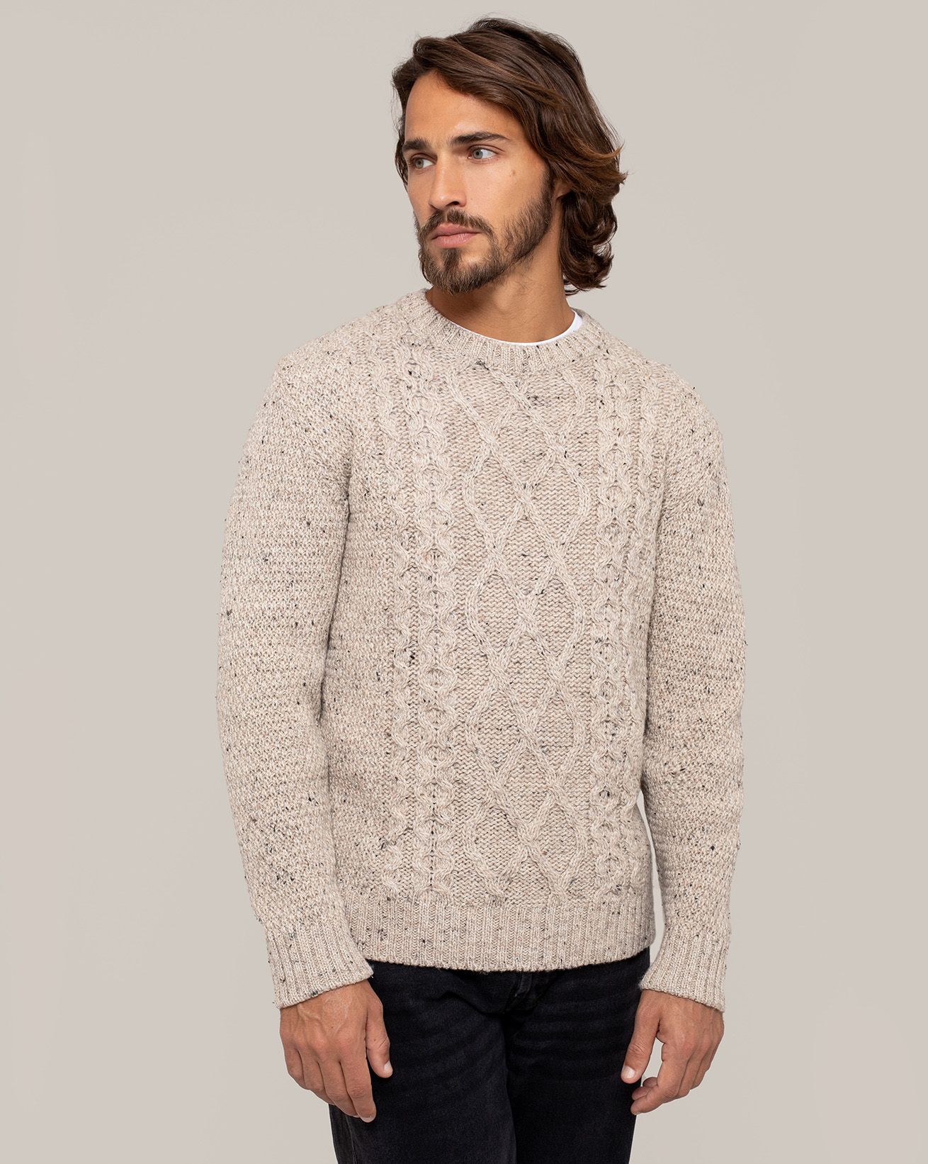 Cable knit crew neck sweater mens sale