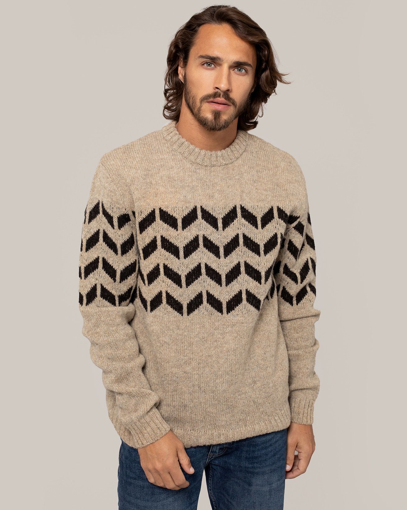 Pull Homme A Motifs Chevrons En Laine Shetland