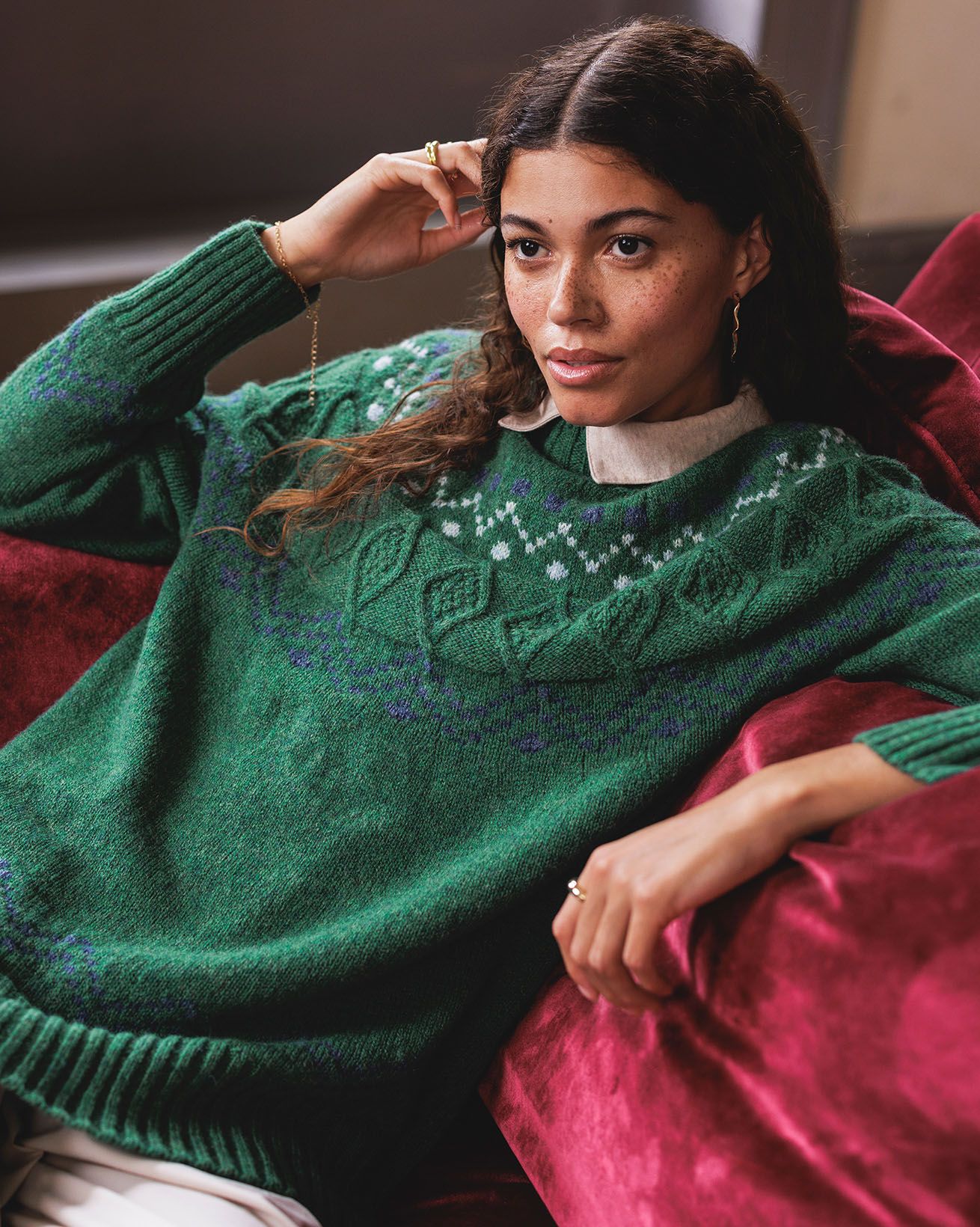 Textured Stitch Fair Isle Yoke Sweater