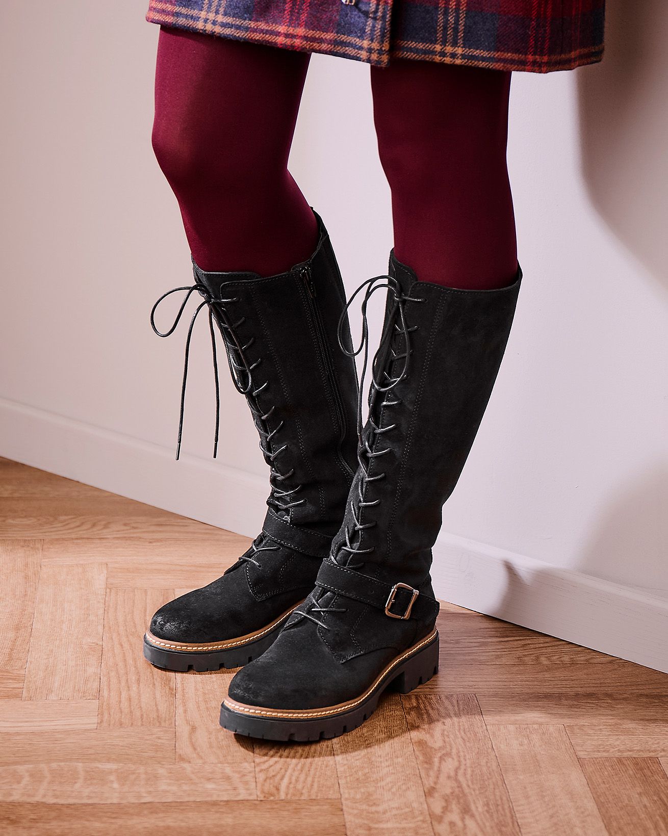 Knee High Strap Detail Lace Up Boots