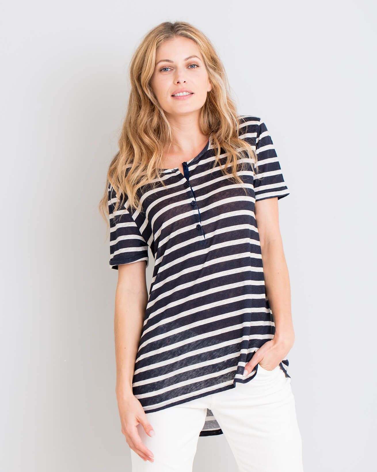 Linen Short Sleeve Henley Top