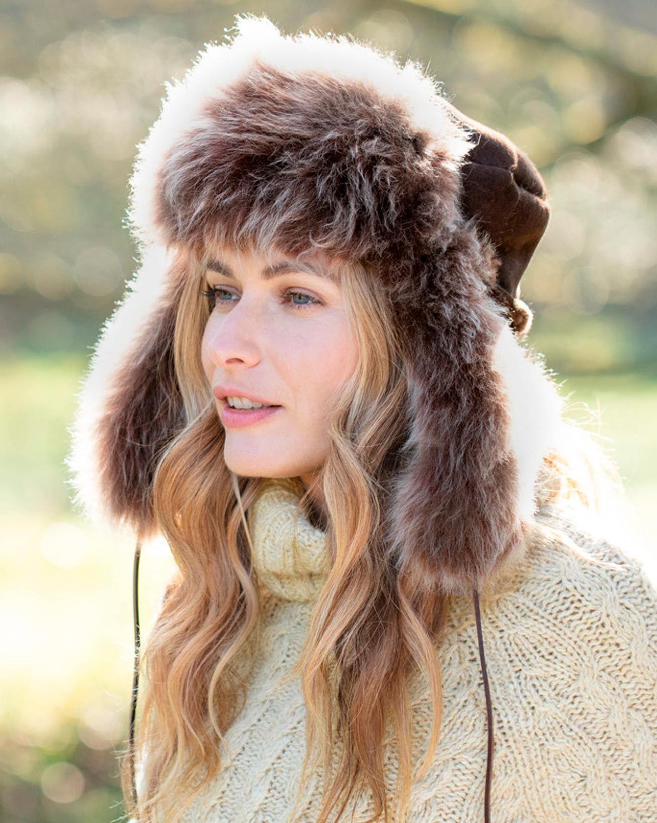 Celtic & Co. Ladies Toscana Trapper Hat - Brown & White