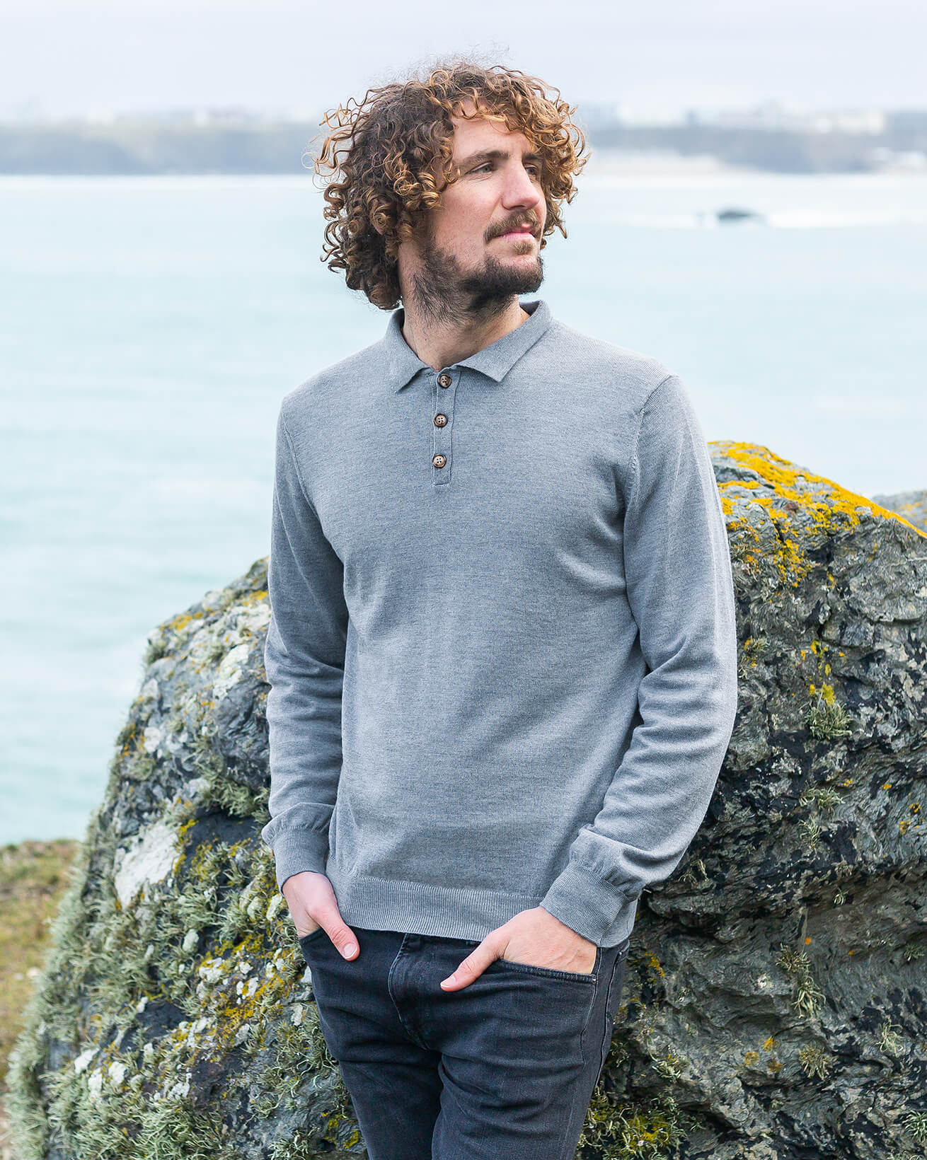 Pull à col polo en maille fine homme 