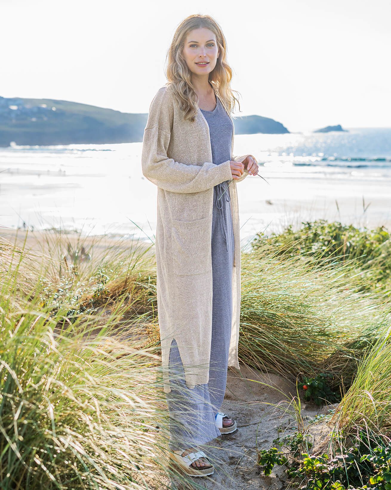 Long linen blend cardigan hotsell