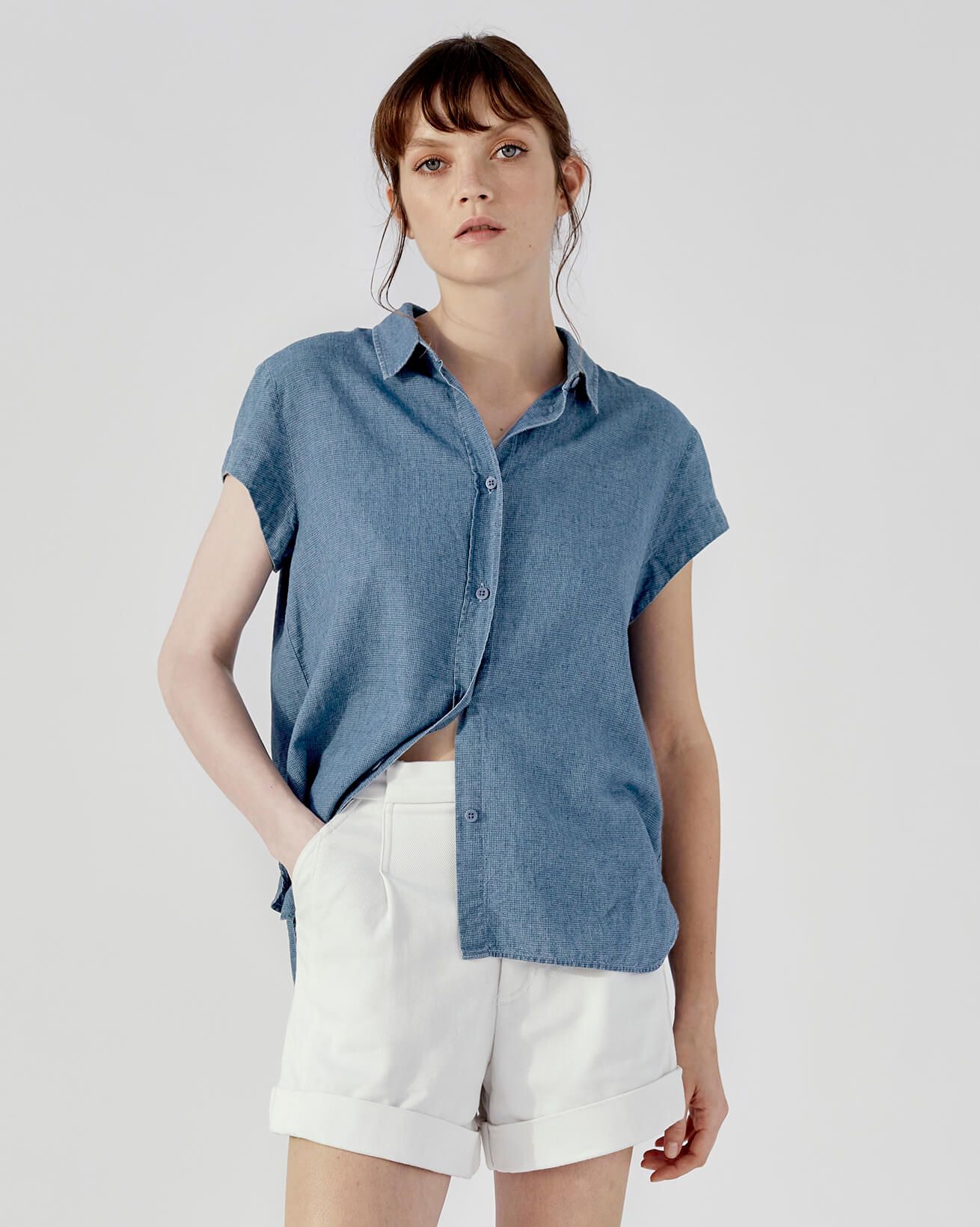 Linen/Cotton Cap Sleeve Shirt