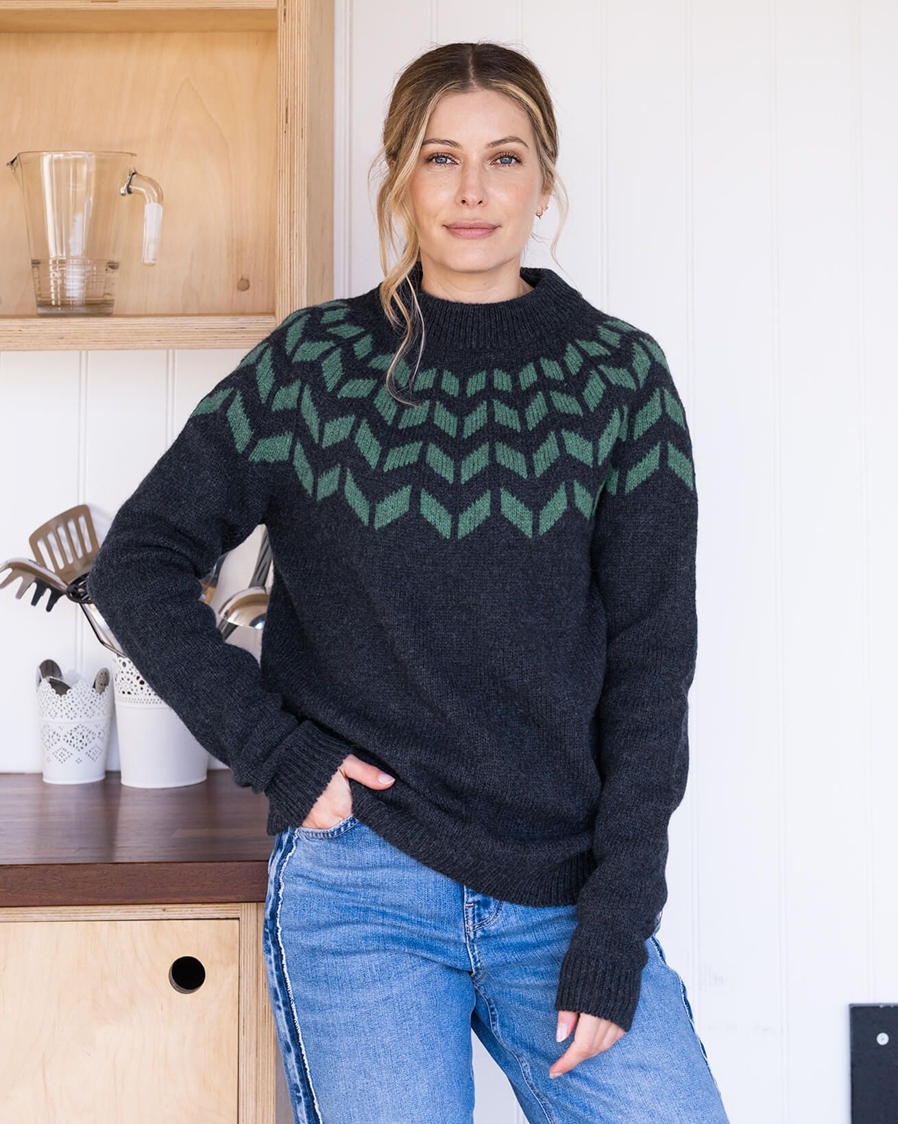 Shetland-Pullover mit Chevronpasse