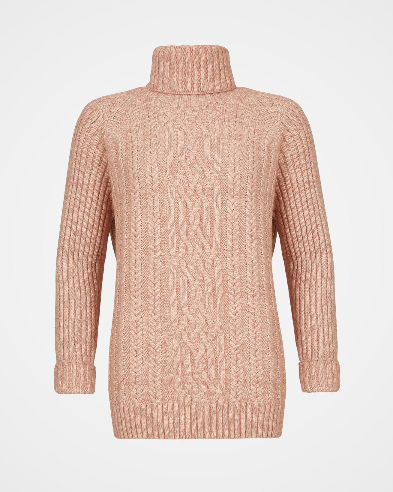 Luxe Cable Roll Neck Jumper / Peony / L
