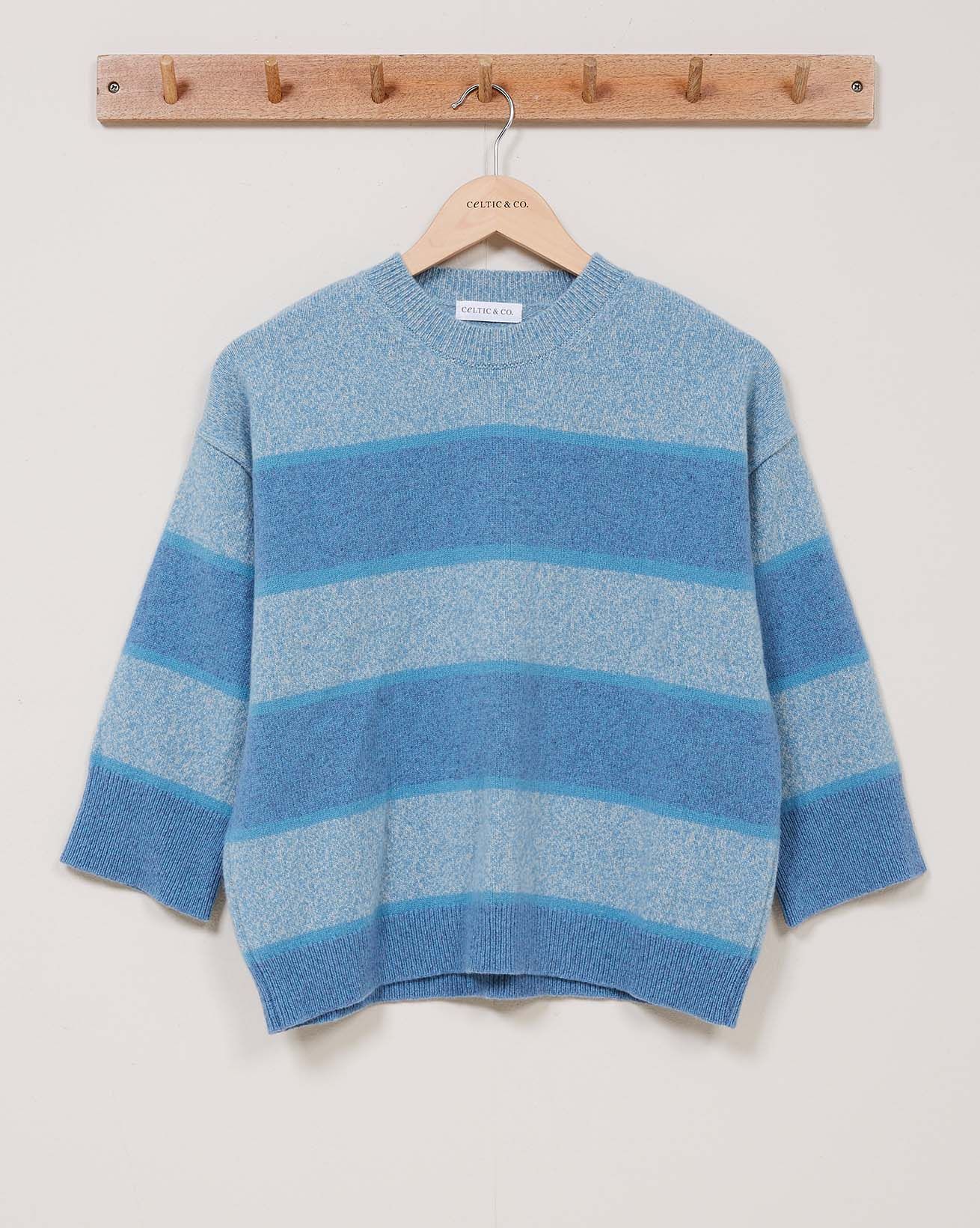 Contrast Stripe Crew Neck Jumper / Blue Multi Stripe / S