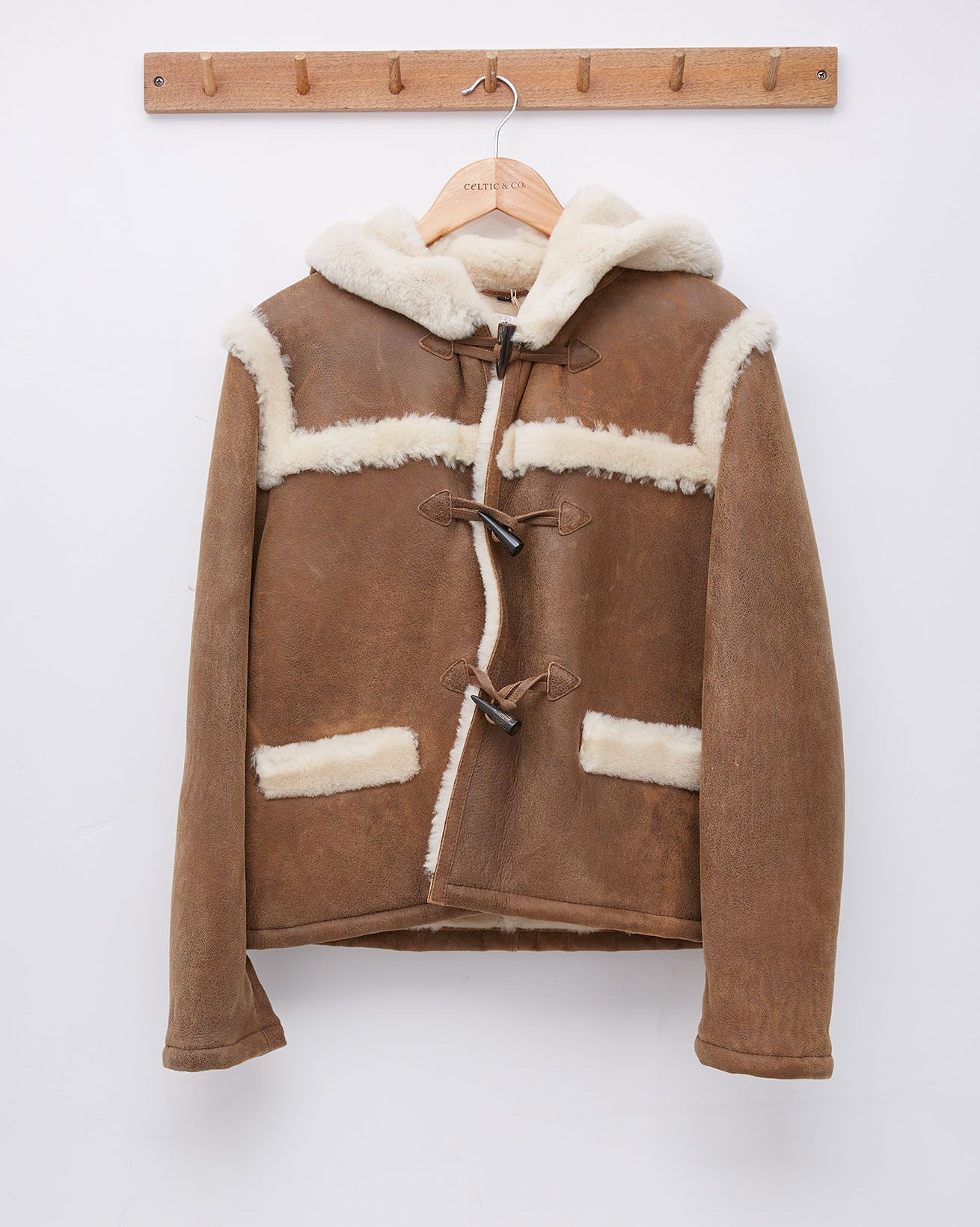 Hooded Sheepskin Duffle Jacket / Walnut / 12