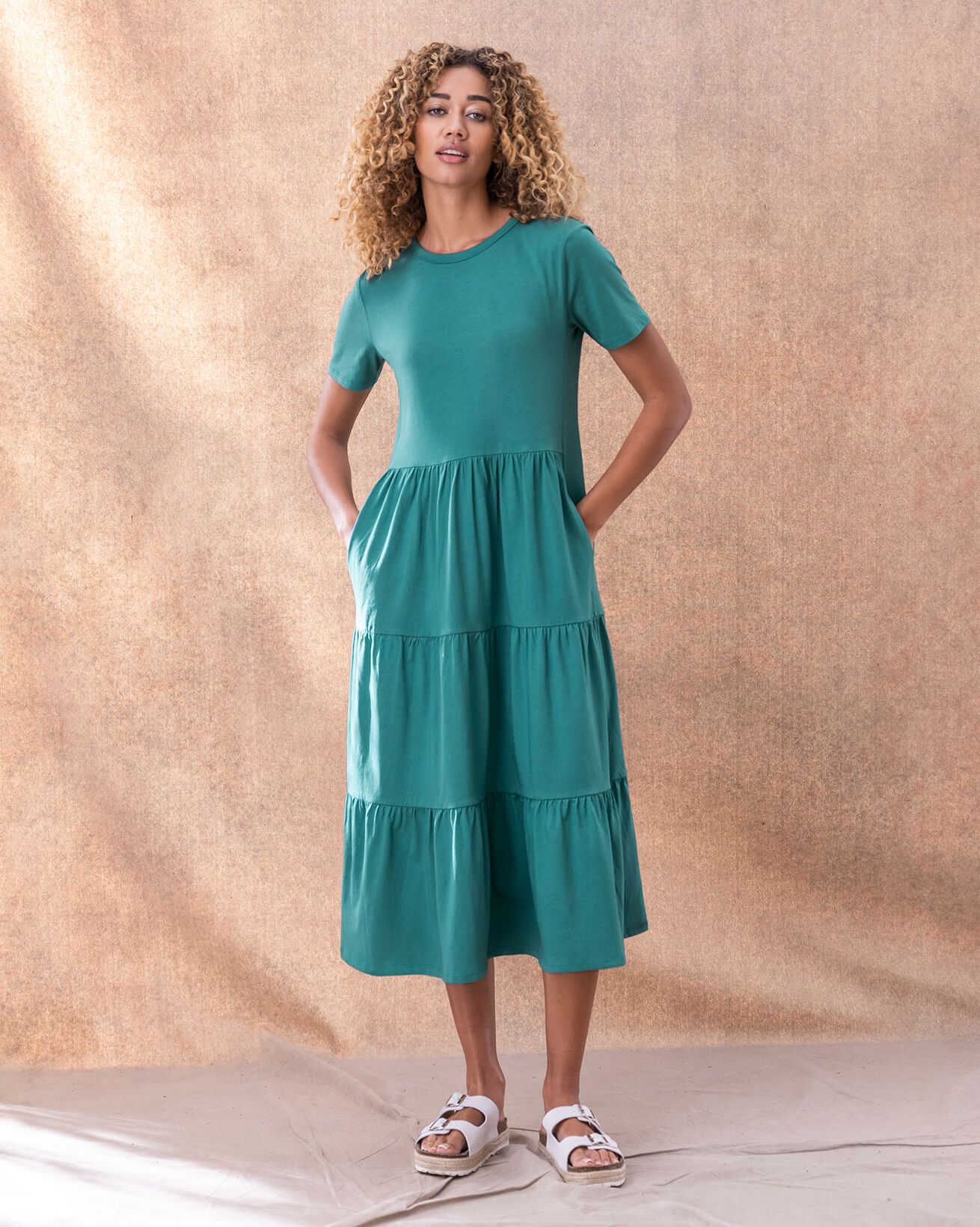 Organic Cotton Tiered Jersey Midi Dress