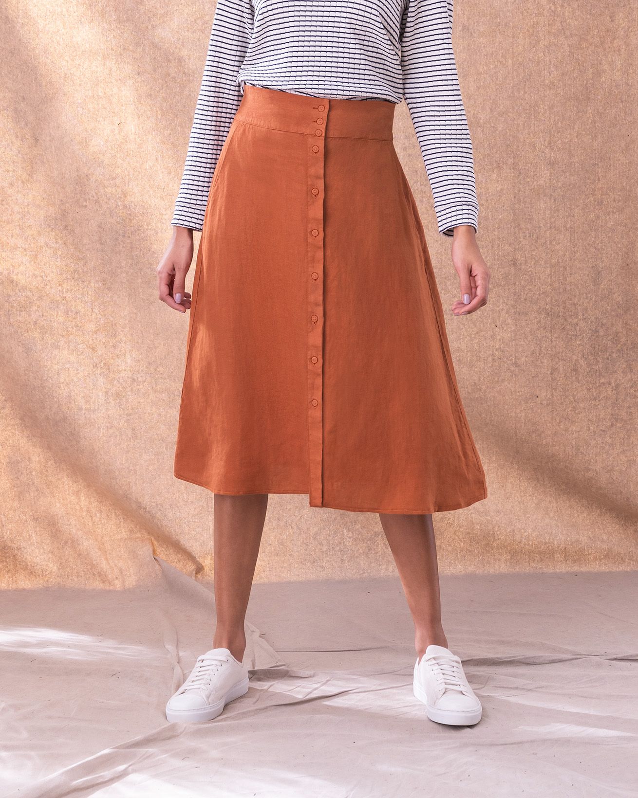 Linen Button Through Midi Skirt