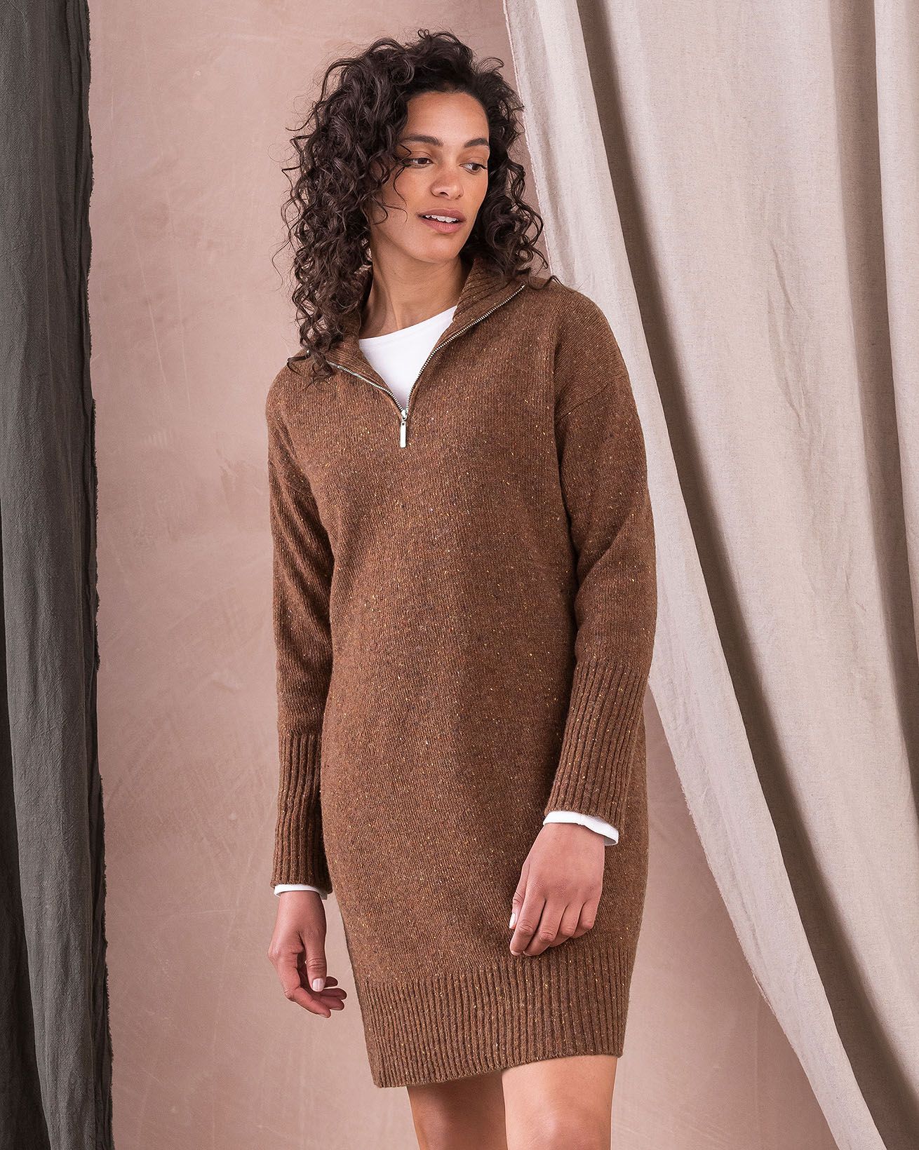 Flecked Zip Neck Dress