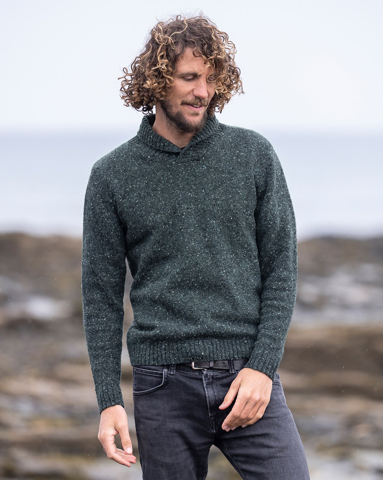 Pull à col châle en laine Donegal homme