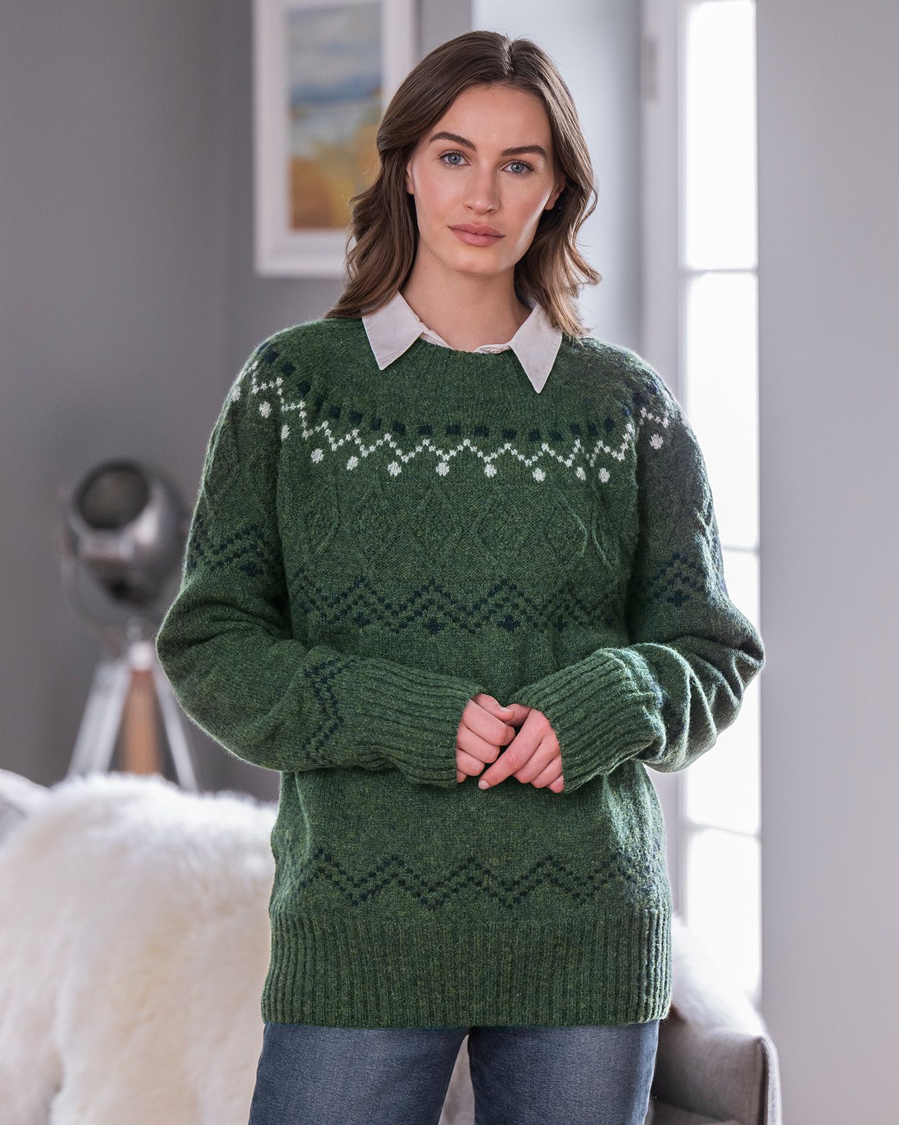 Textured Stitch Fair Isle Yoke Sweater
