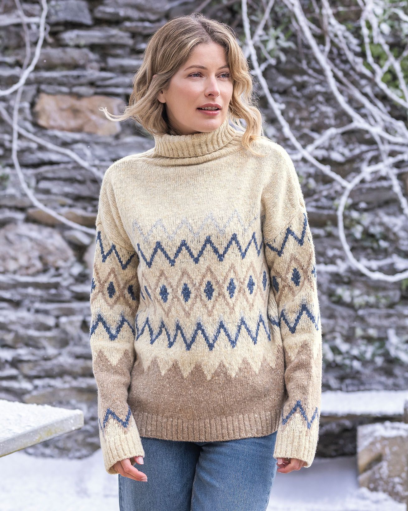 Donegal Zig Zag Roll Neck Sweater