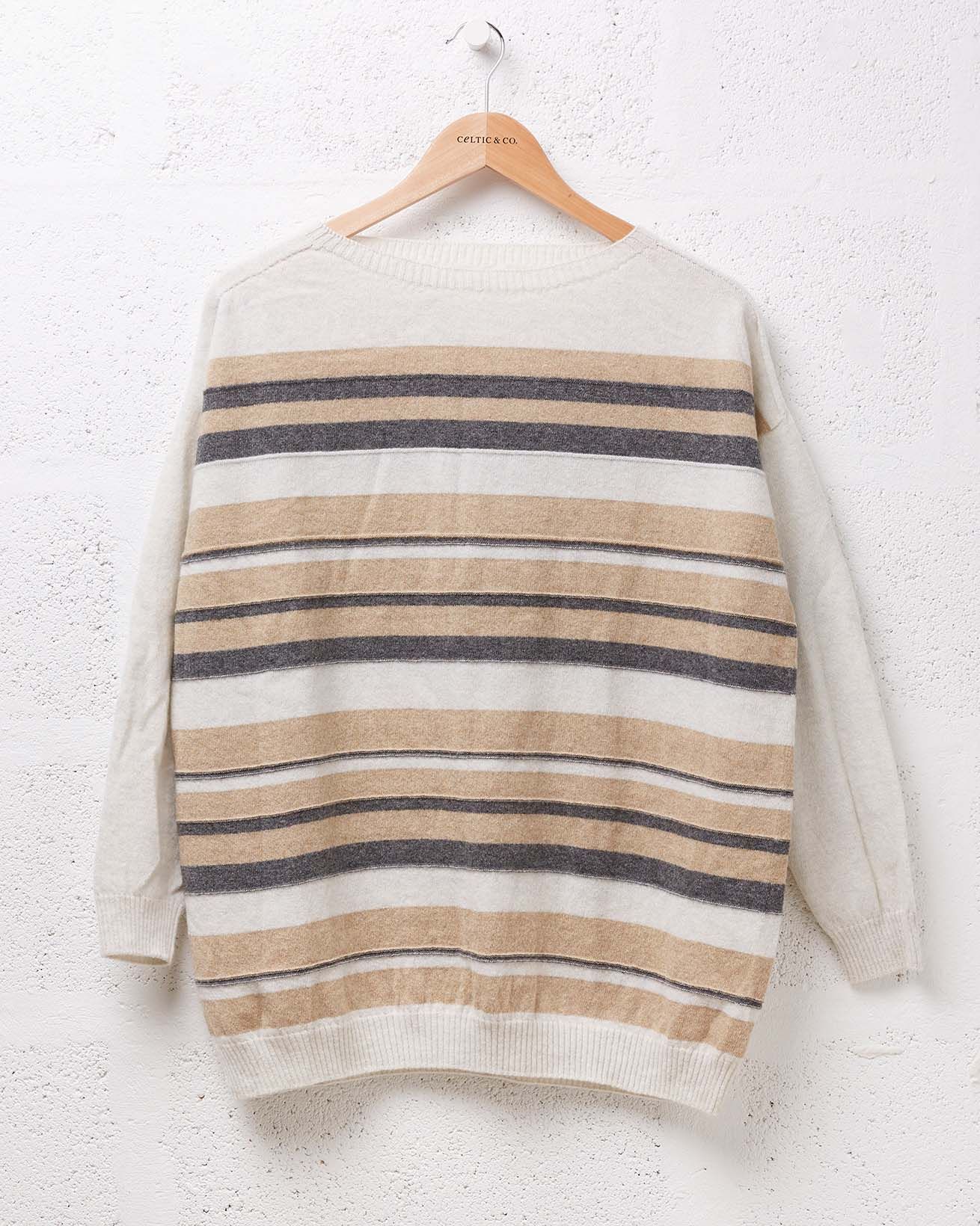 Lambswool Varigated Stripe Jumper / Neutral, Charcoal / S