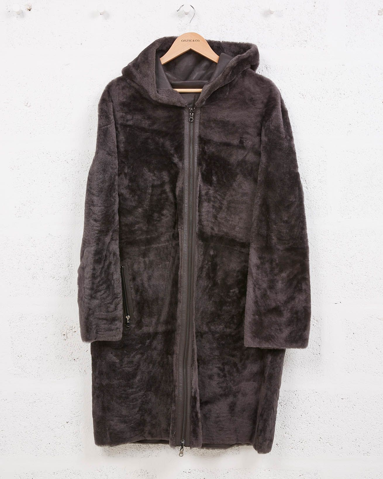Reversible Merino Longline Hooded Coat / Grey / 12