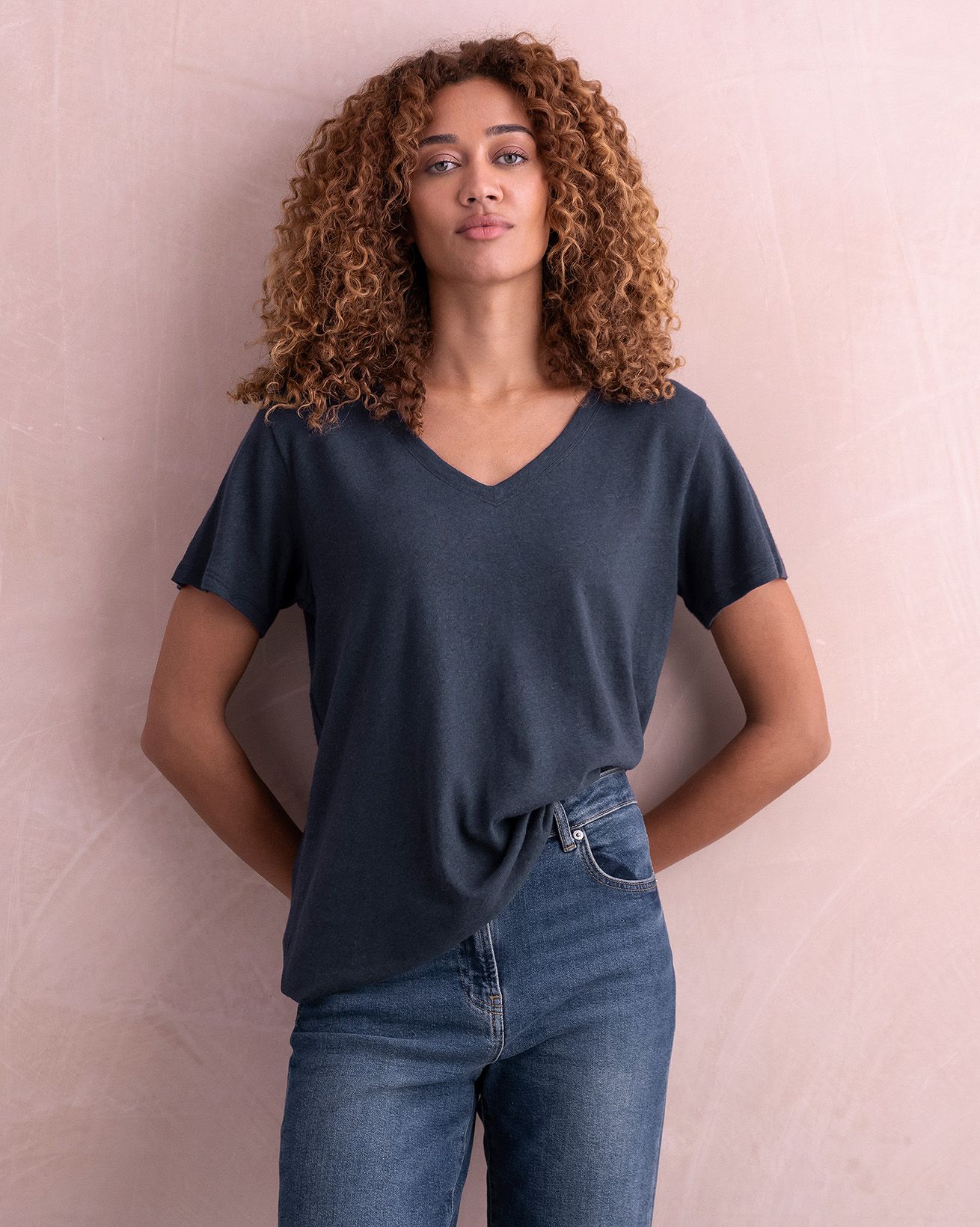 Linen / Cotton V Neck T Shirt