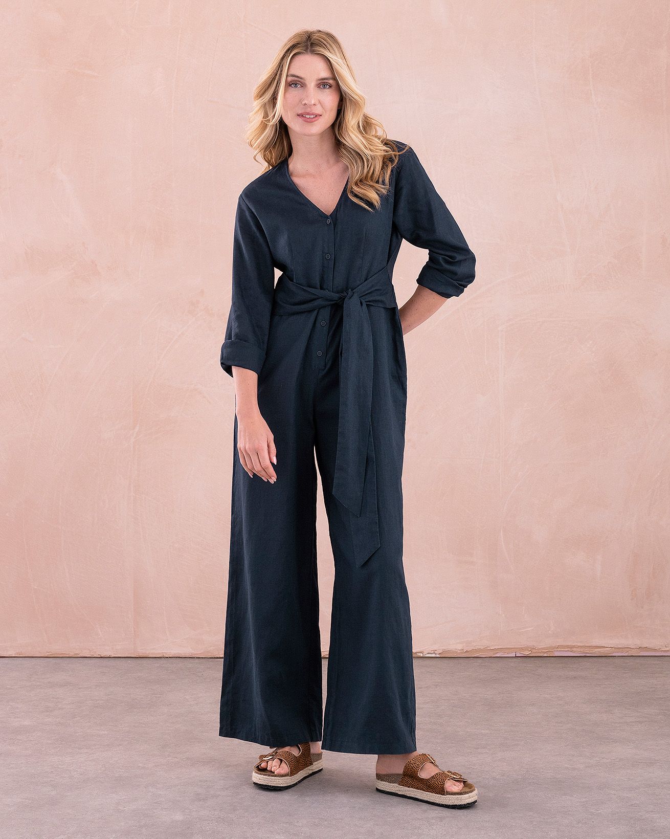 Linen Tie Waist Jumpsuit