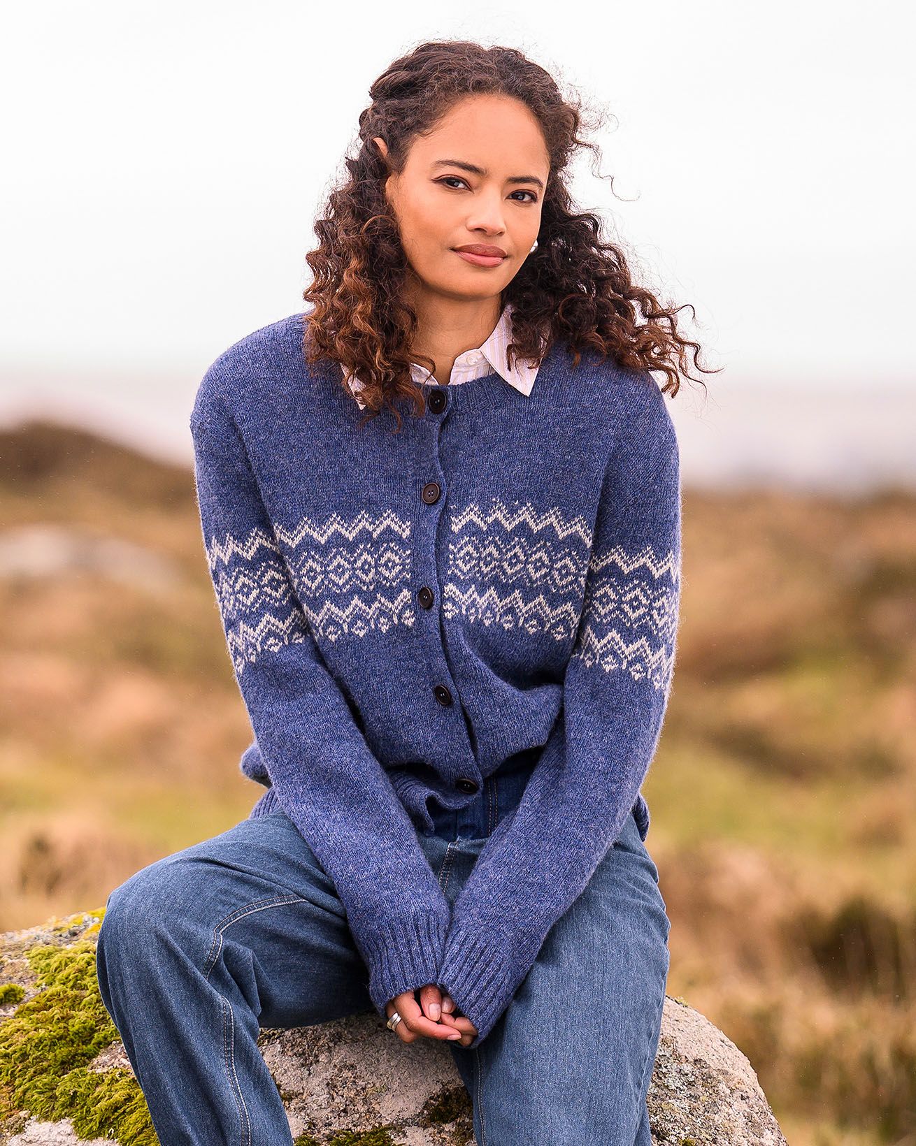 Cardigan à col rond Fair Isle