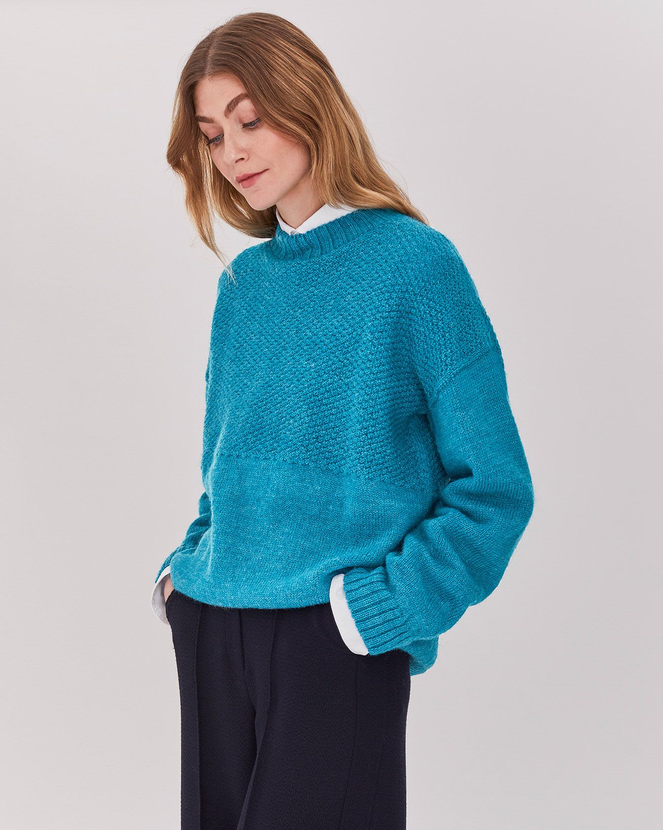 British Strukturierter Strick Panel Pullover