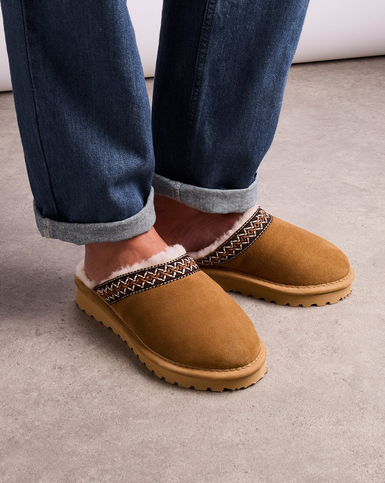 Braid Trim Shearling Clog