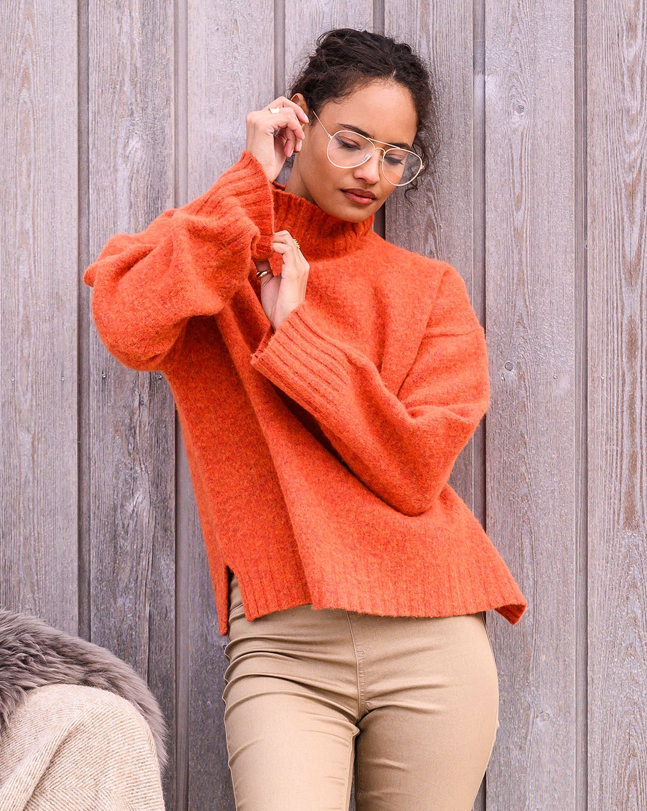 Overwashed Slouch Funnel Neck Sweater