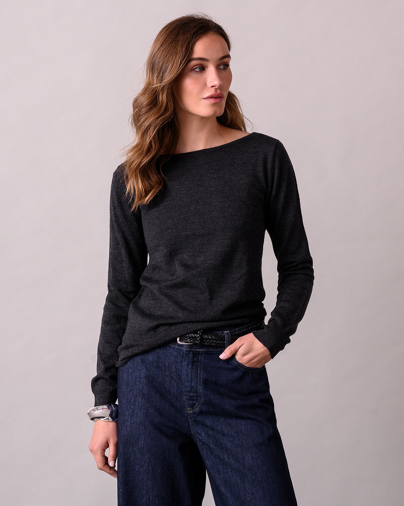 Merino Fine Knit Boat Neck Sweater