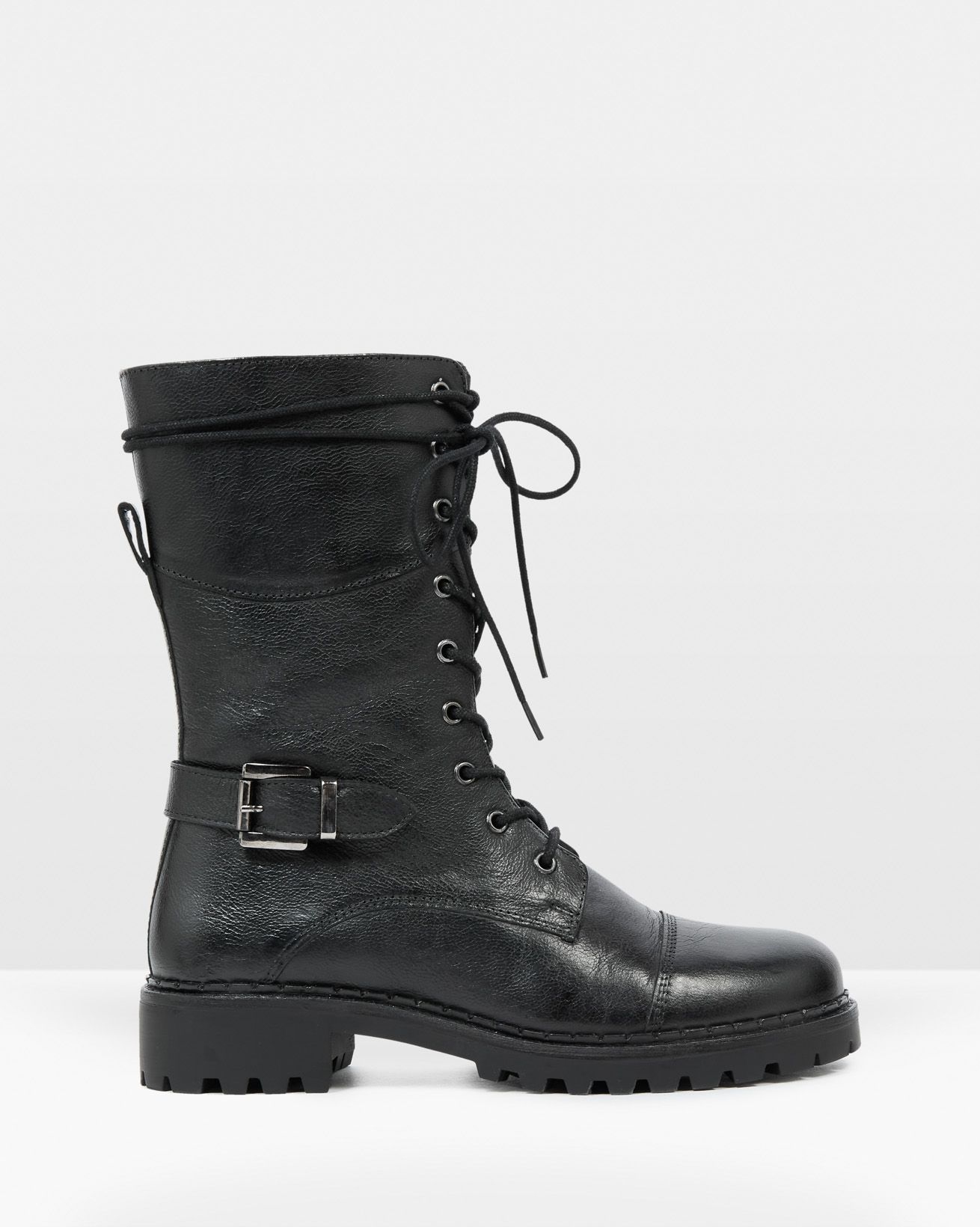 Tall Ankle Lace Up Boots With Strap Detail