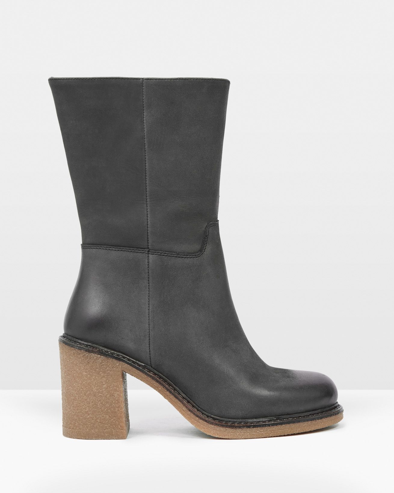 Crepe Block Heel Ankle Boots