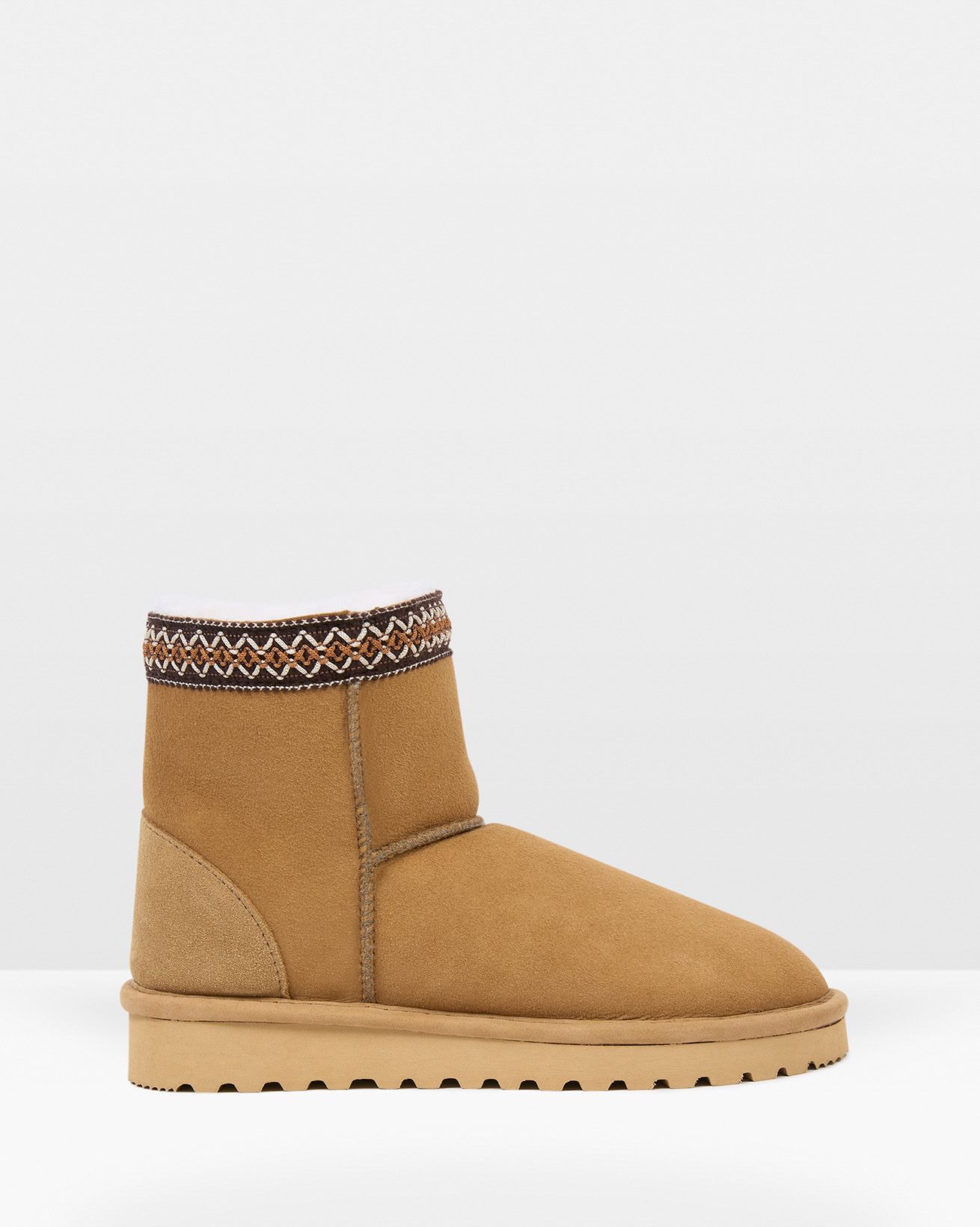 Braid Trim Shearling Shortie Boots