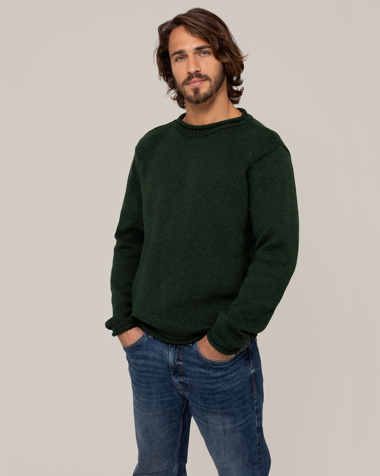 Men's Textured Stitch Crew Neck Jumper