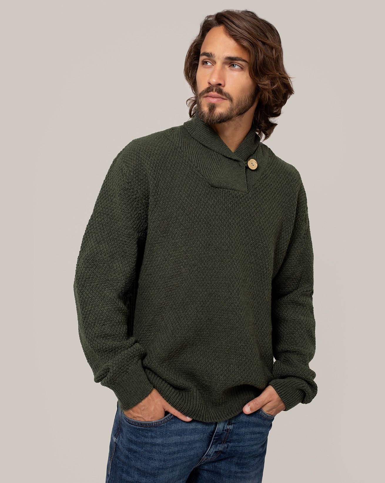 Pull pour homme à col châle boutonné