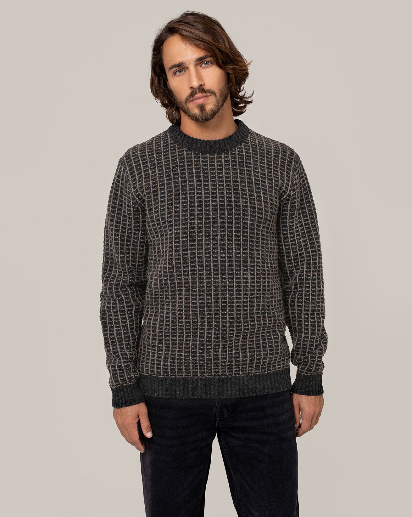 Herren Kontraststrukturierter Strickpullover