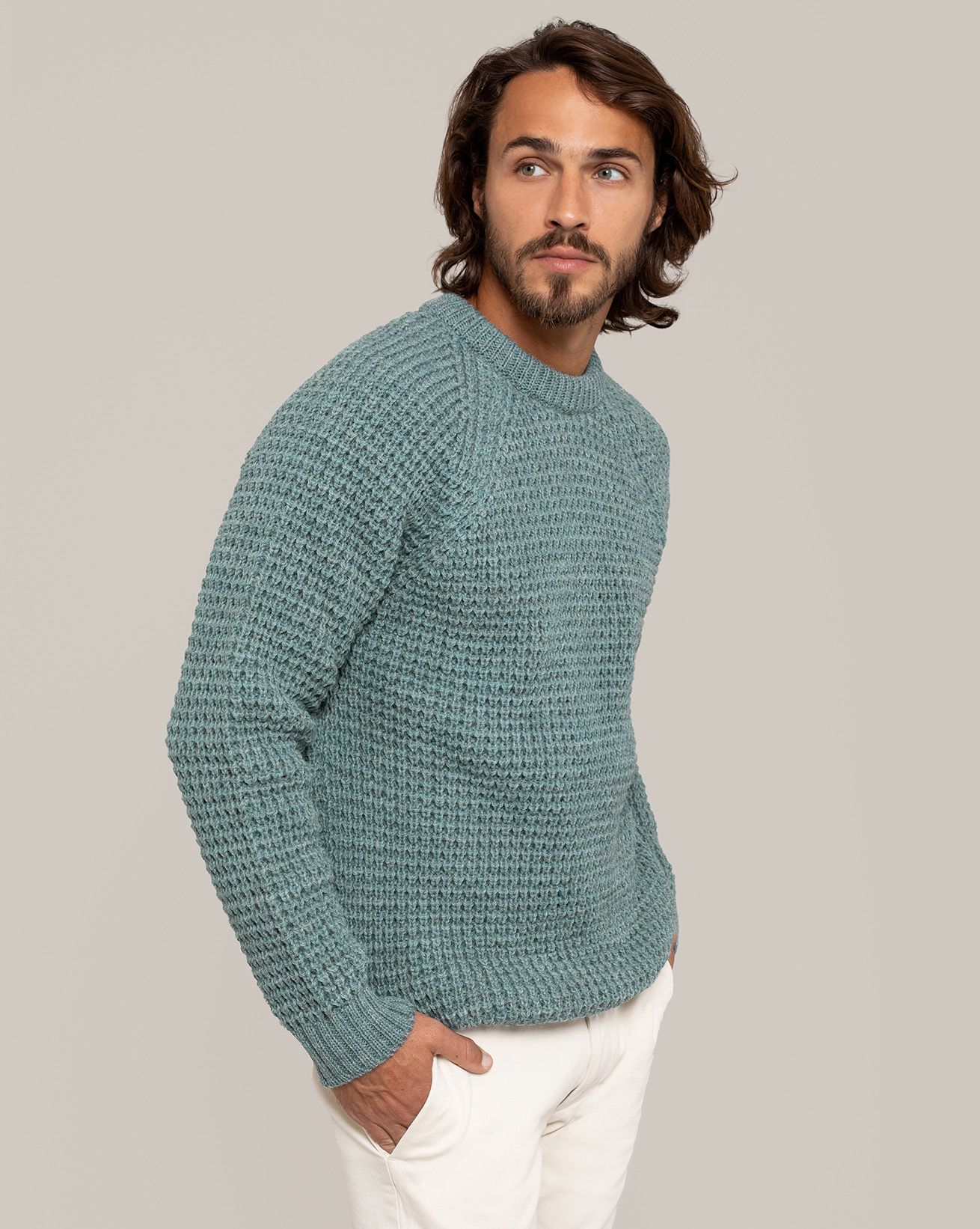 Herrenpullover Mit Rundhalsausschnitt Und Waffelmuster