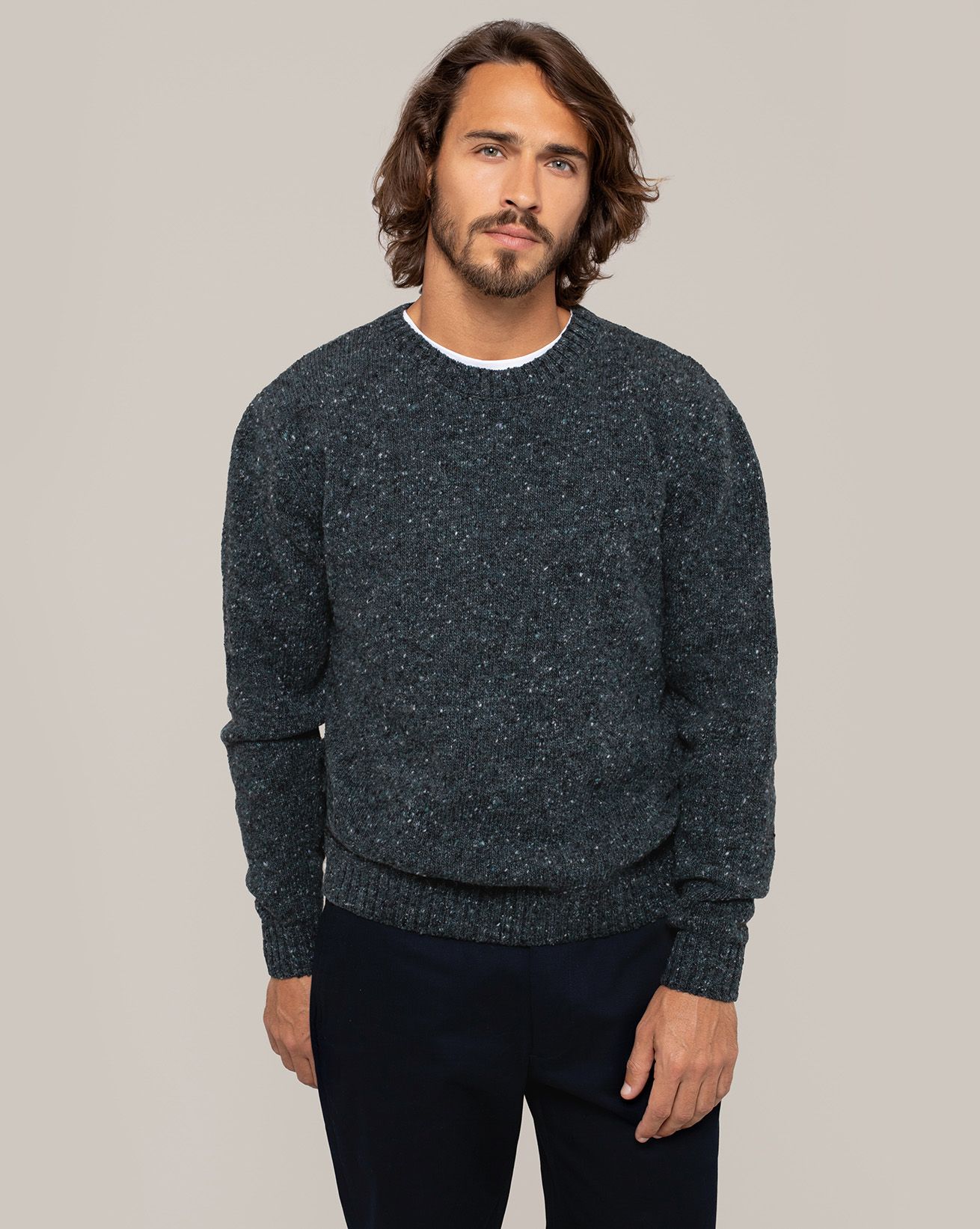 Pull à encolure ronde en laine Donegal homme