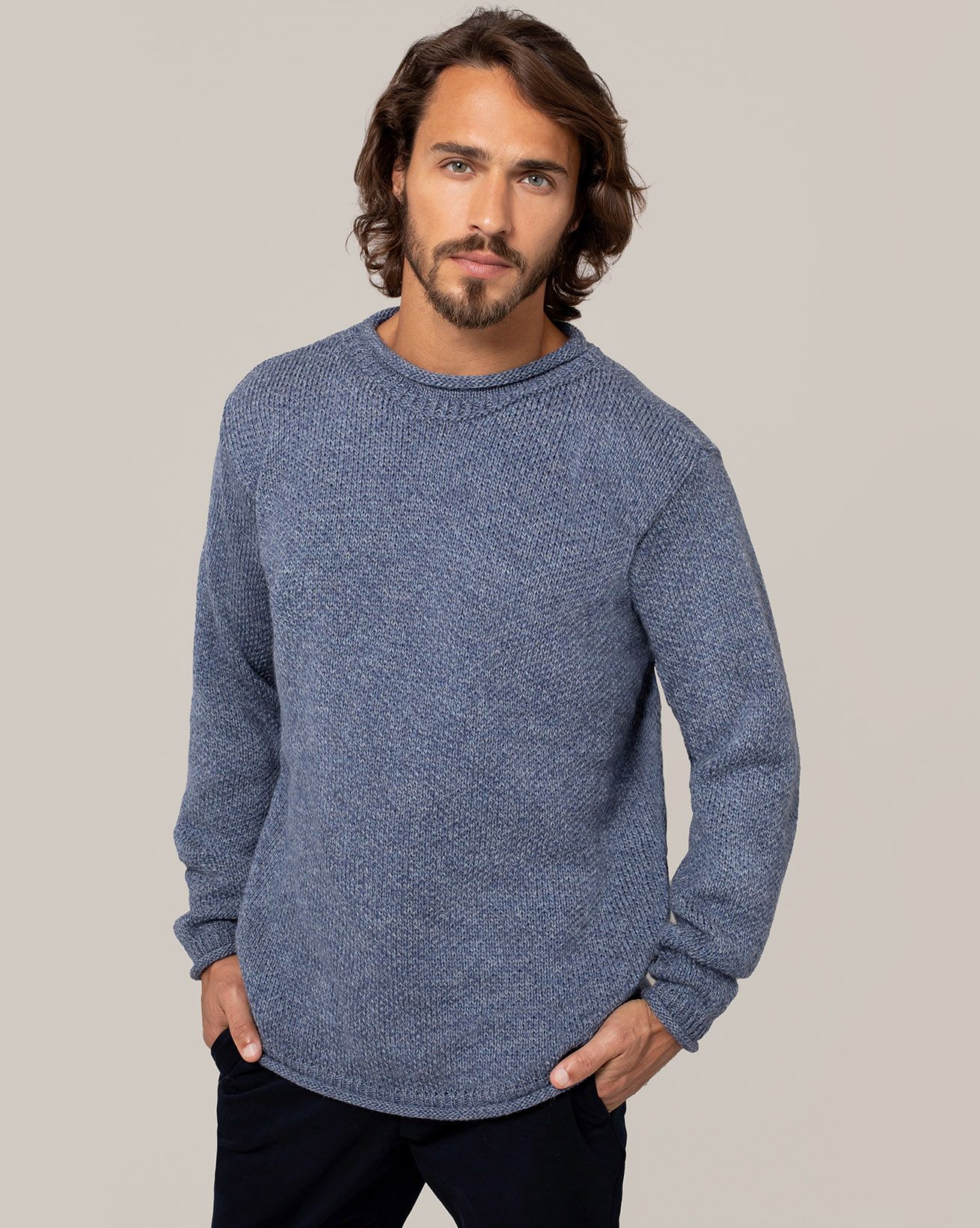 Men's Textured Stitch Crew Neck Jumper