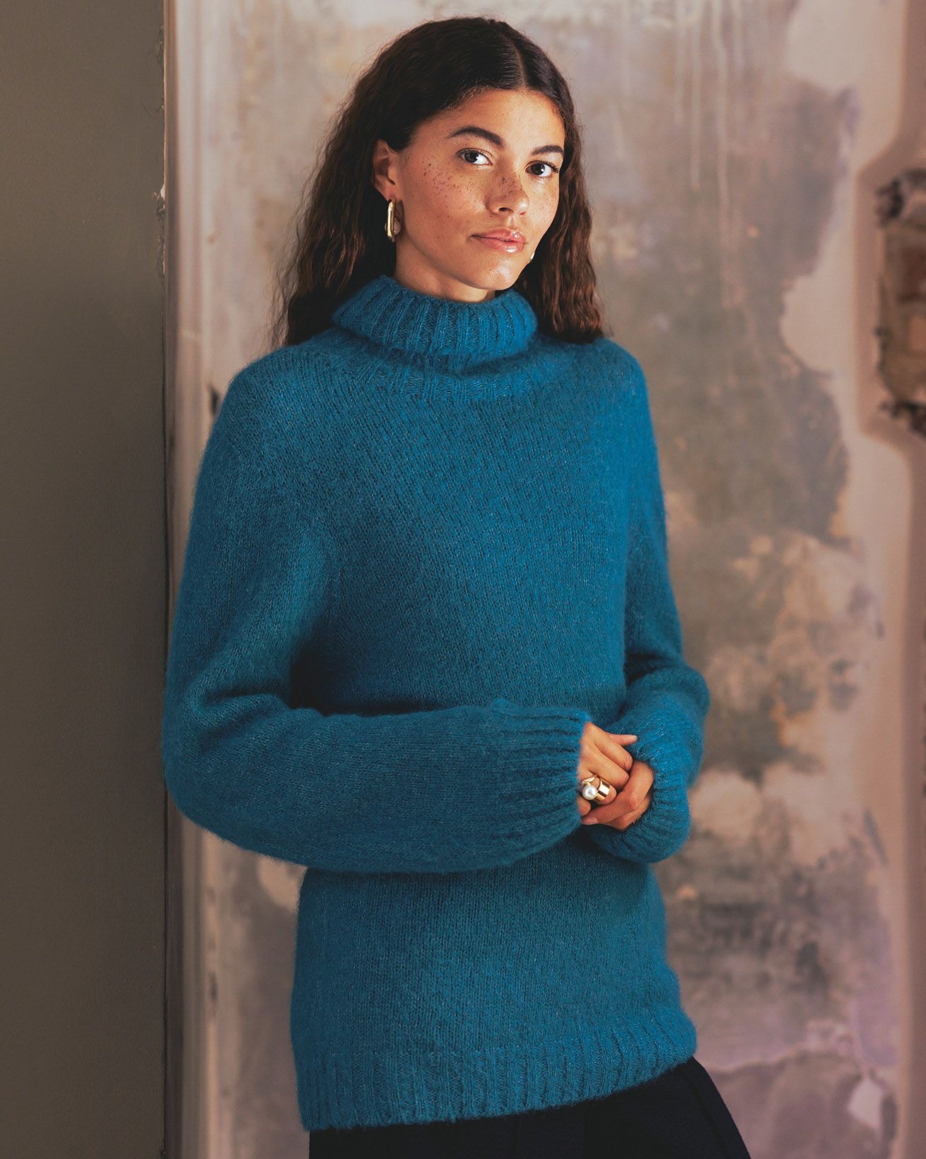 Alpaca Blend Slouch Turtleneck Sweater