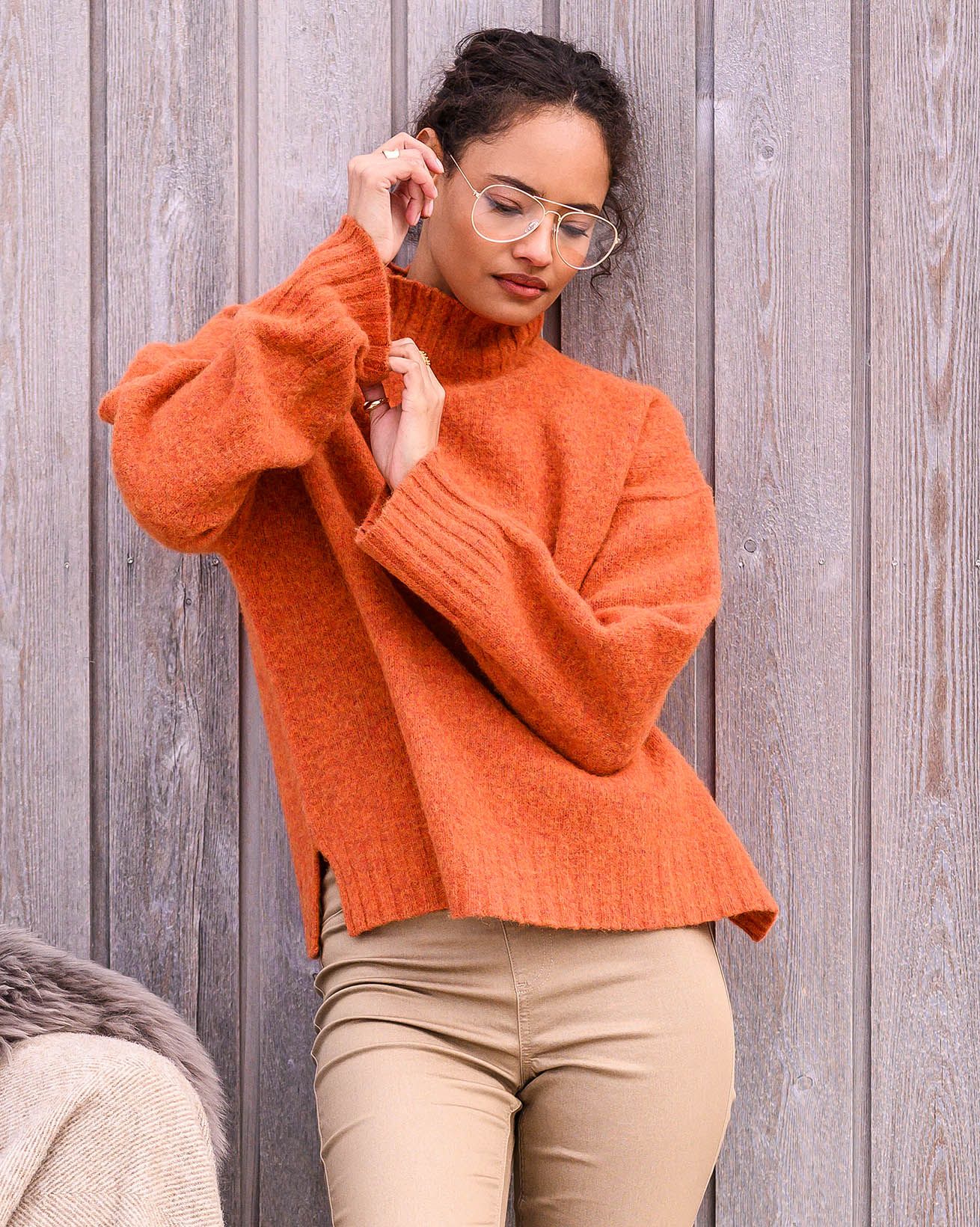 Overwashed Slouch Funnel Neck Sweater