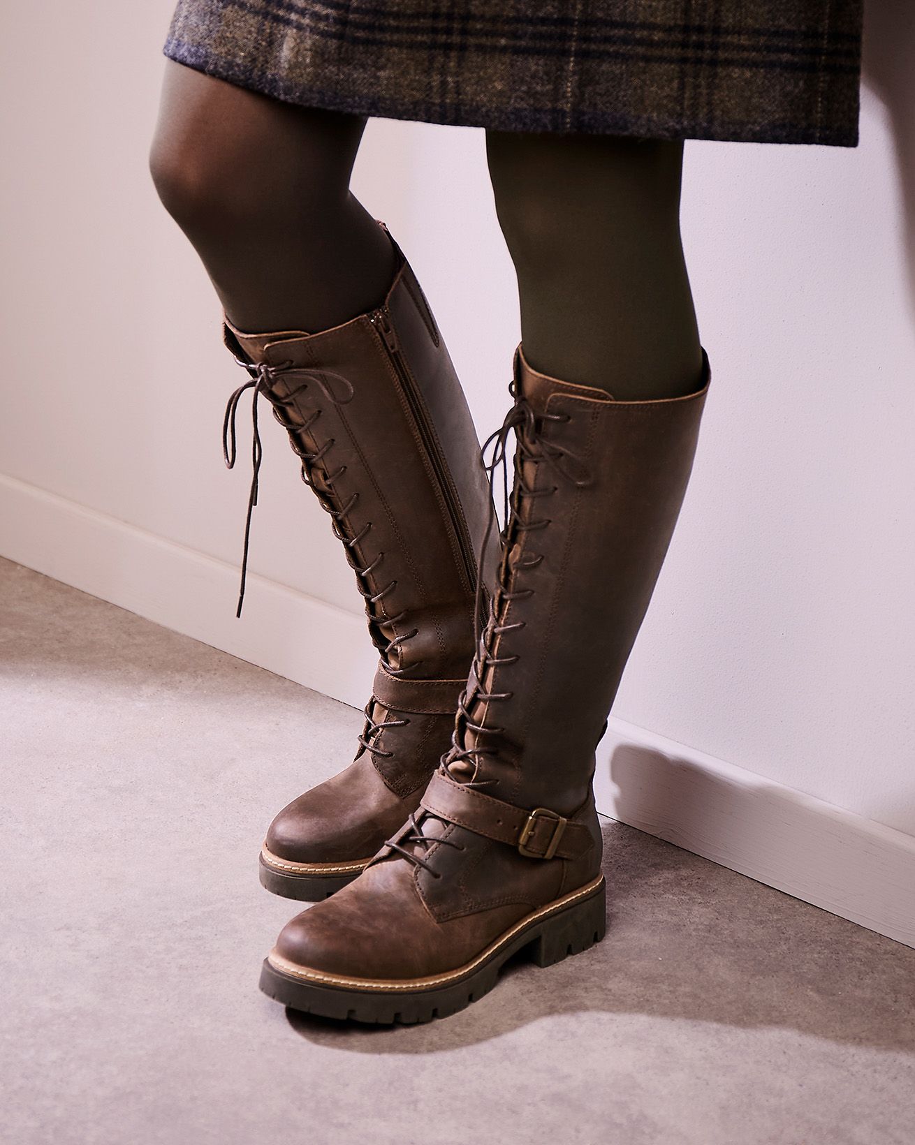 Knee High Strap Detail Lace Up Boots