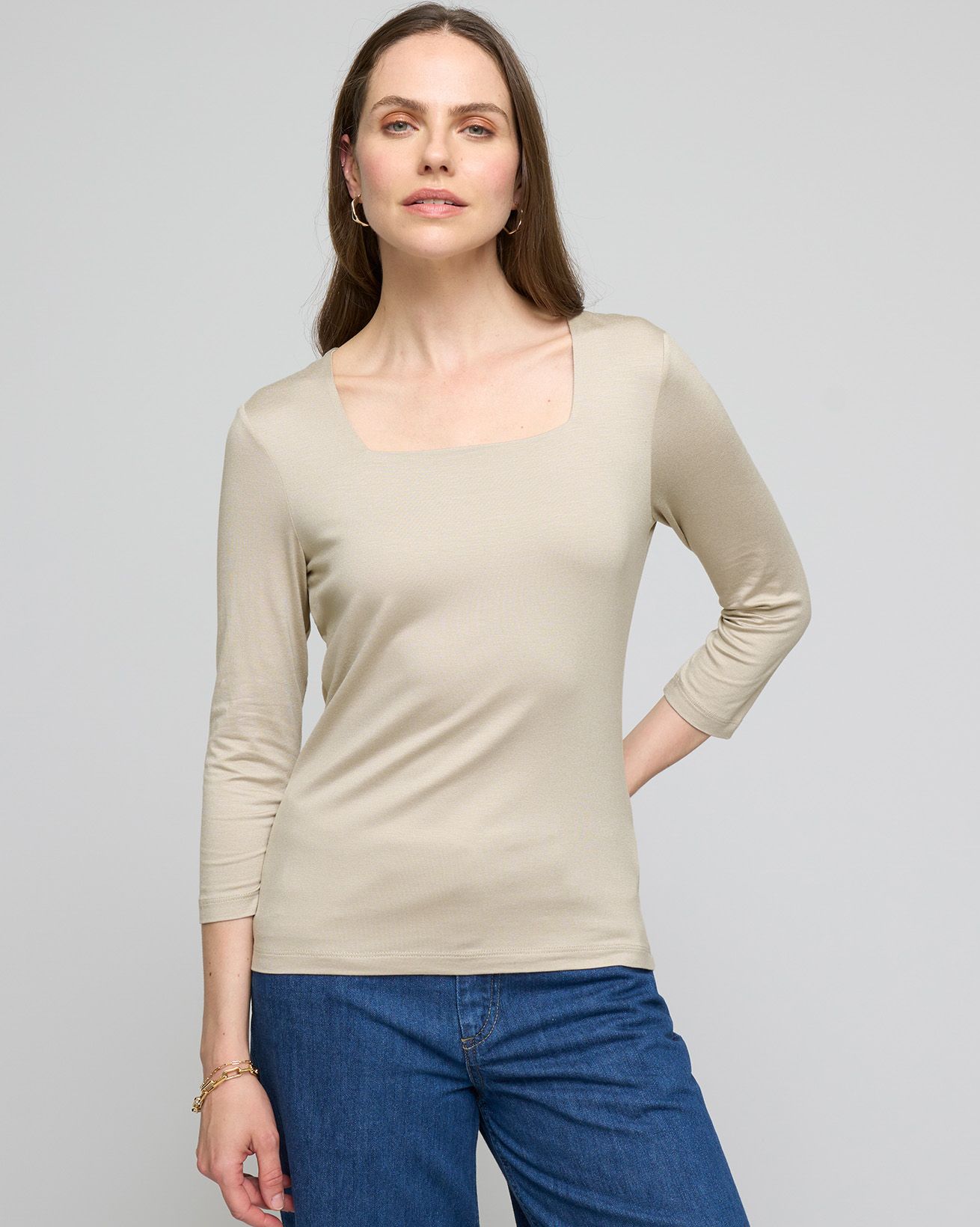 Square Neck 1/2 Sleeve T Shirt